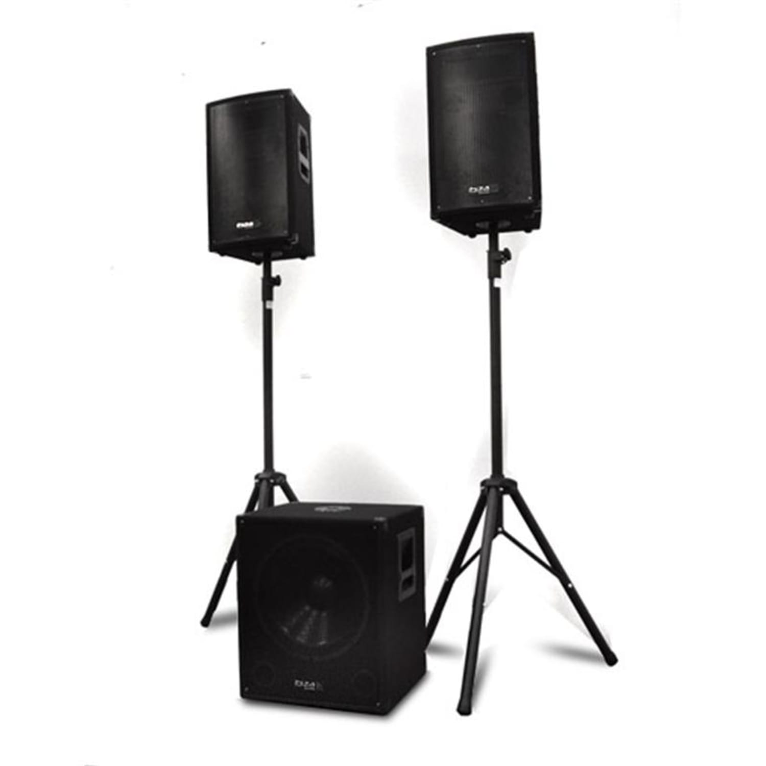 2.1 aktív PA-szett 1x subwoofer 2x szatelit 2x állvány 