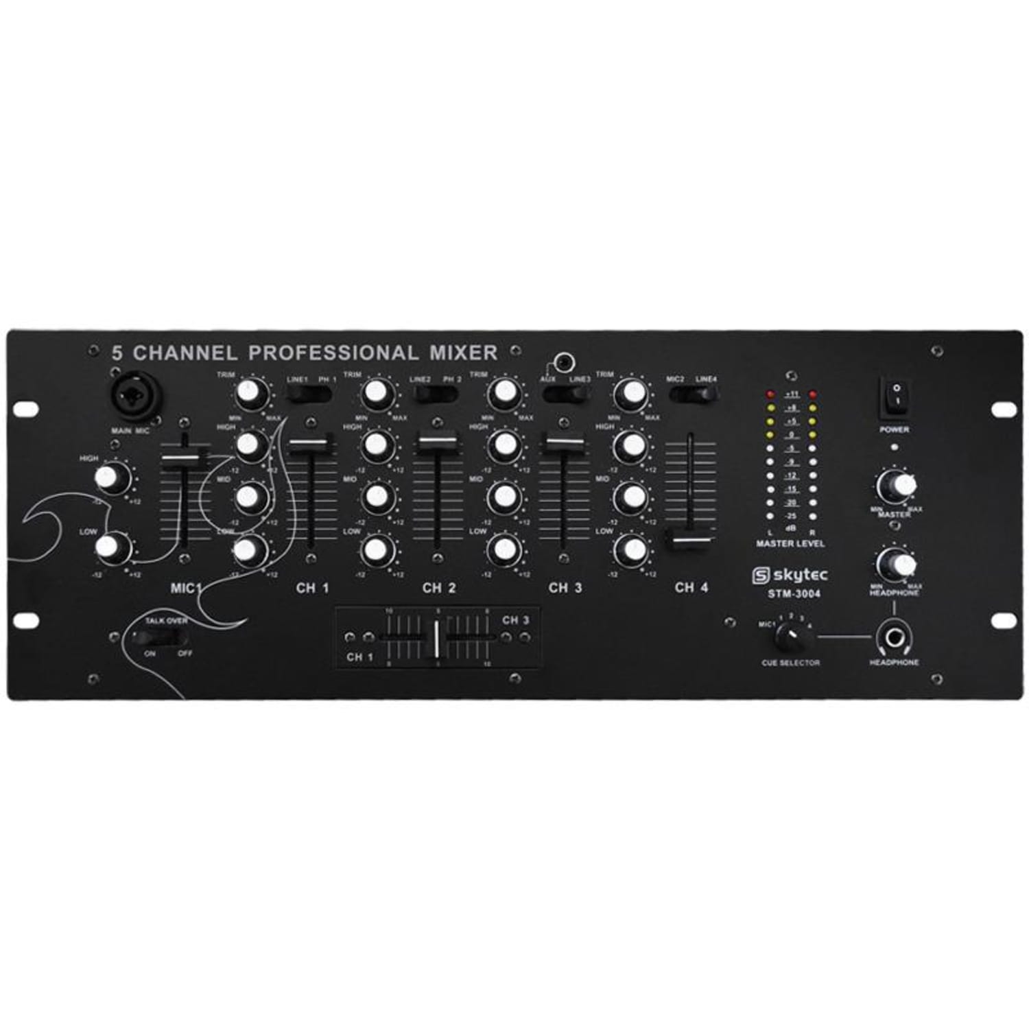 4-kanálový DJ mix Skytec STM3001 s funkcí předposlechu, rack 