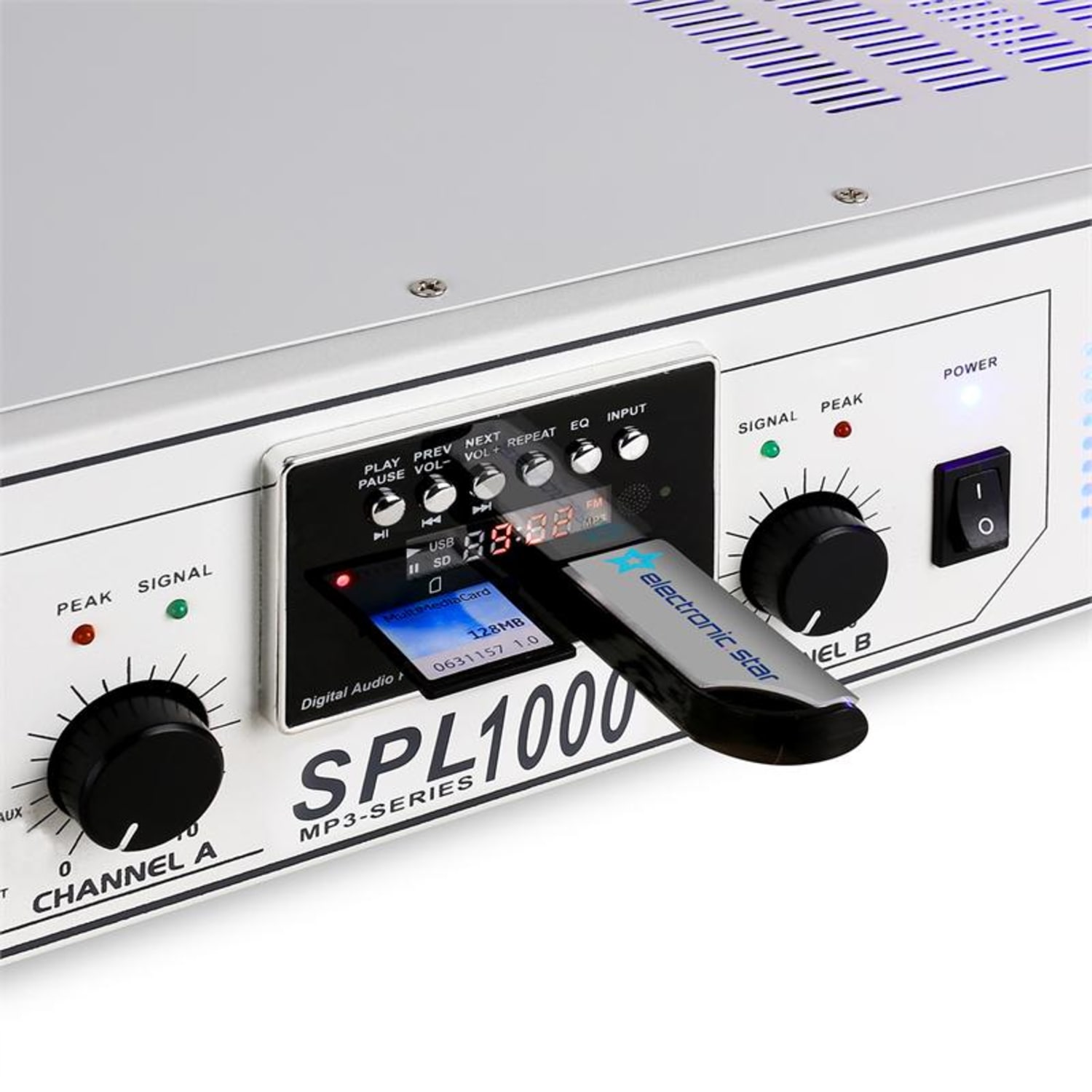 Ampli PASPL-1000 USB-SD-MP3 2800W Blanc Lecteur MP3 | 2x 500 W (4 ohms) | Blanc