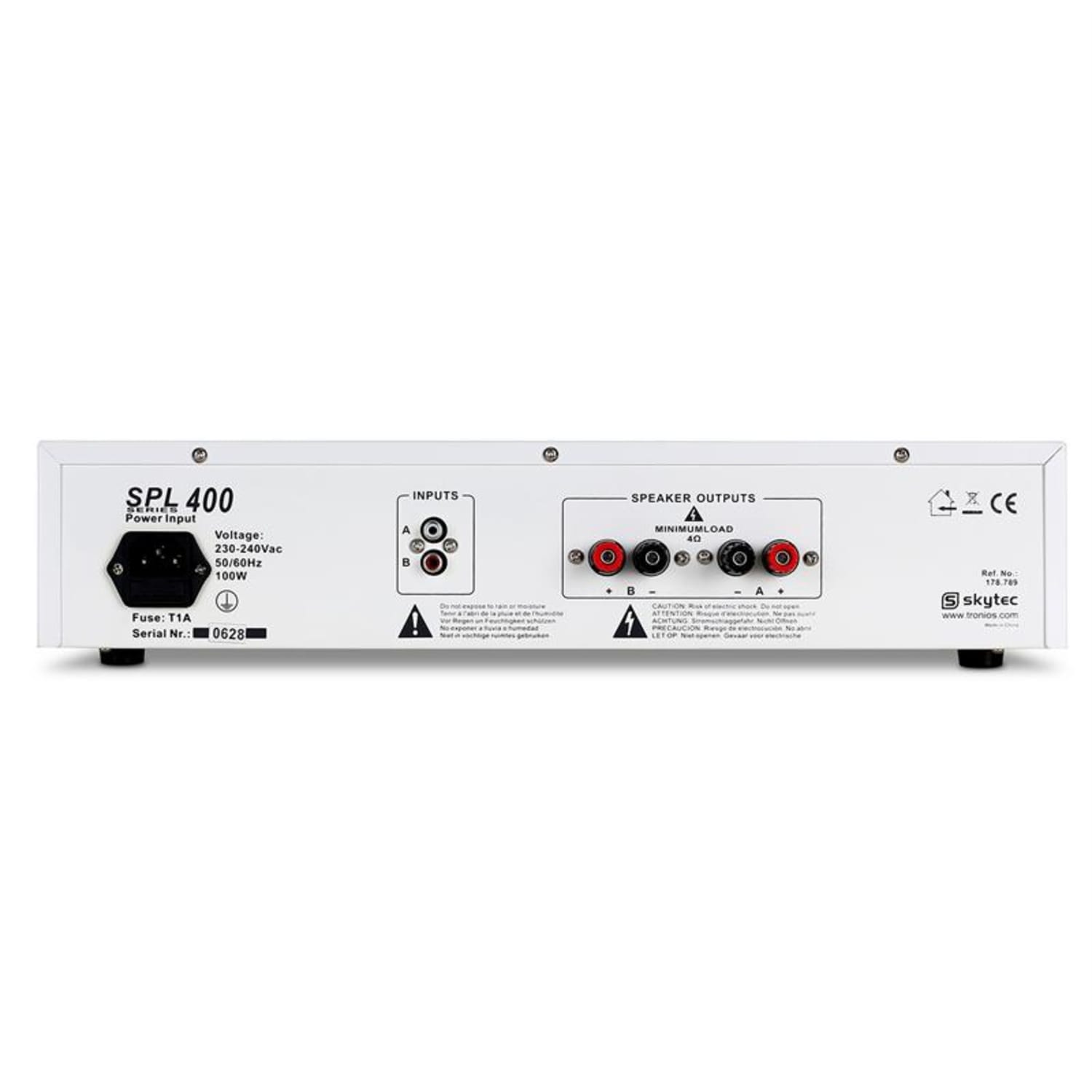SPL-400 Ampli DJ PA HiFi 400W Blanc Rackable 48cm valeur absente | 2x 200 W (4 ohms) / 2x 150 W (8 ohms) | Blanc