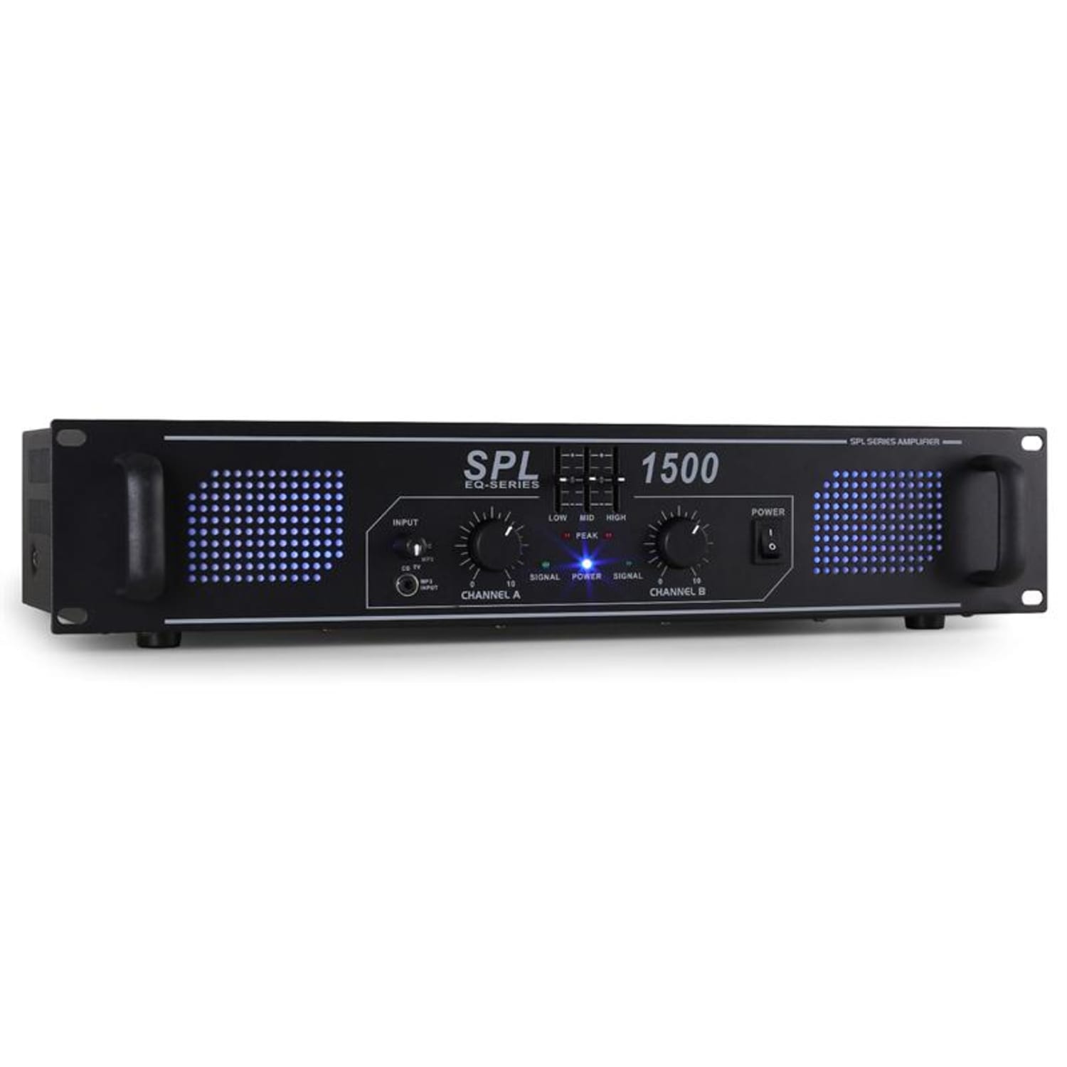 SPL-1500-EQ Ampli HiFi PA égaliseur 3 bandes 3x RCA 1x AUX 2x 750w max. Egaliseur | 2x 750 W (4 ohms) / 2x 500 W (8 ohms) | Noir