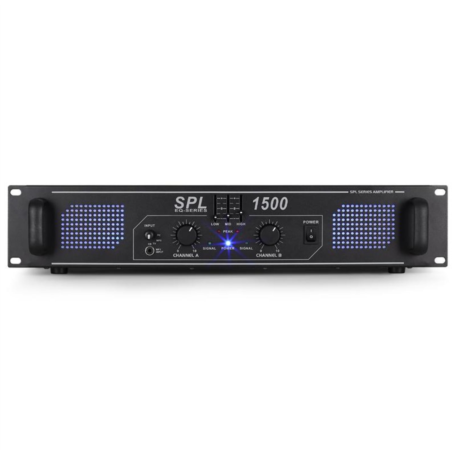 SPL-1500-EQ Ampli HiFi PA égaliseur 3 bandes 3x RCA 1x AUX 2x 750w max. Egaliseur | 2x 750 W (4 ohms) / 2x 500 W (8 ohms) | Noir