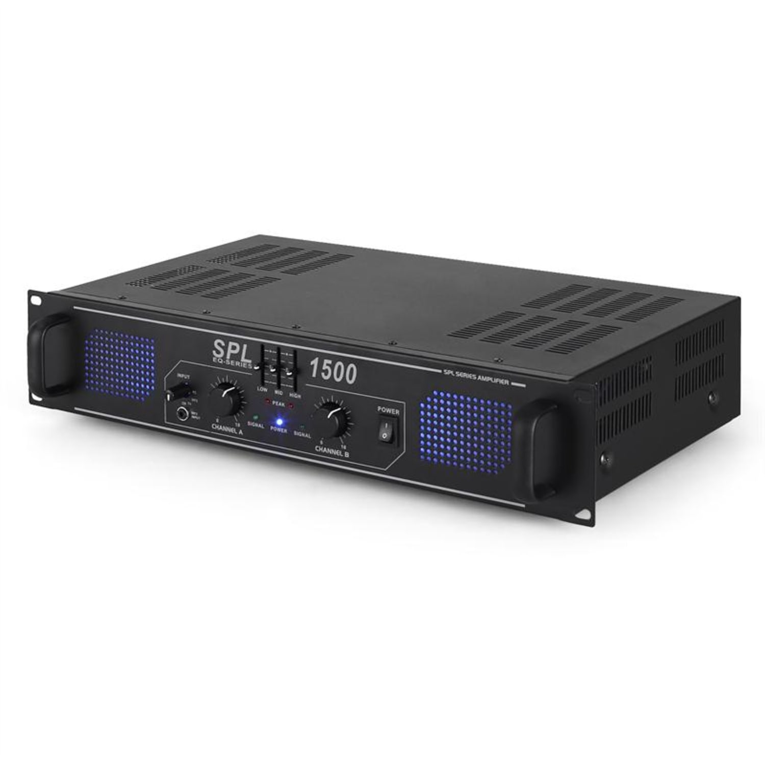 SPL-1500-EQ Ampli HiFi PA égaliseur 3 bandes 3x RCA 1x AUX 2x 750w max. Egaliseur | 2x 750 W (4 ohms) / 2x 500 W (8 ohms) | Noir