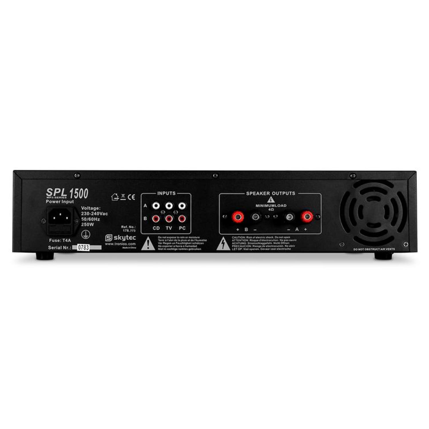 ampli sono stéréo hifi skytec spl-1500 4200W SD USB MP3 Lecteur MP3 | 2x 750 W (4 ohms) / 2x 500 W (8 ohms) | Noir