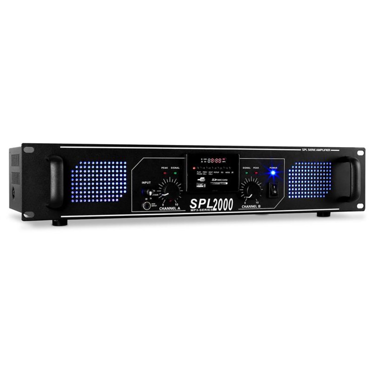 ampli sono stéréo hifi skytec spl-2000 5600W SD-USB-MP3 Lecteur MP3 | 2x 1000 W (4 ohms) / 2x 750 W (8 ohms) | Noir