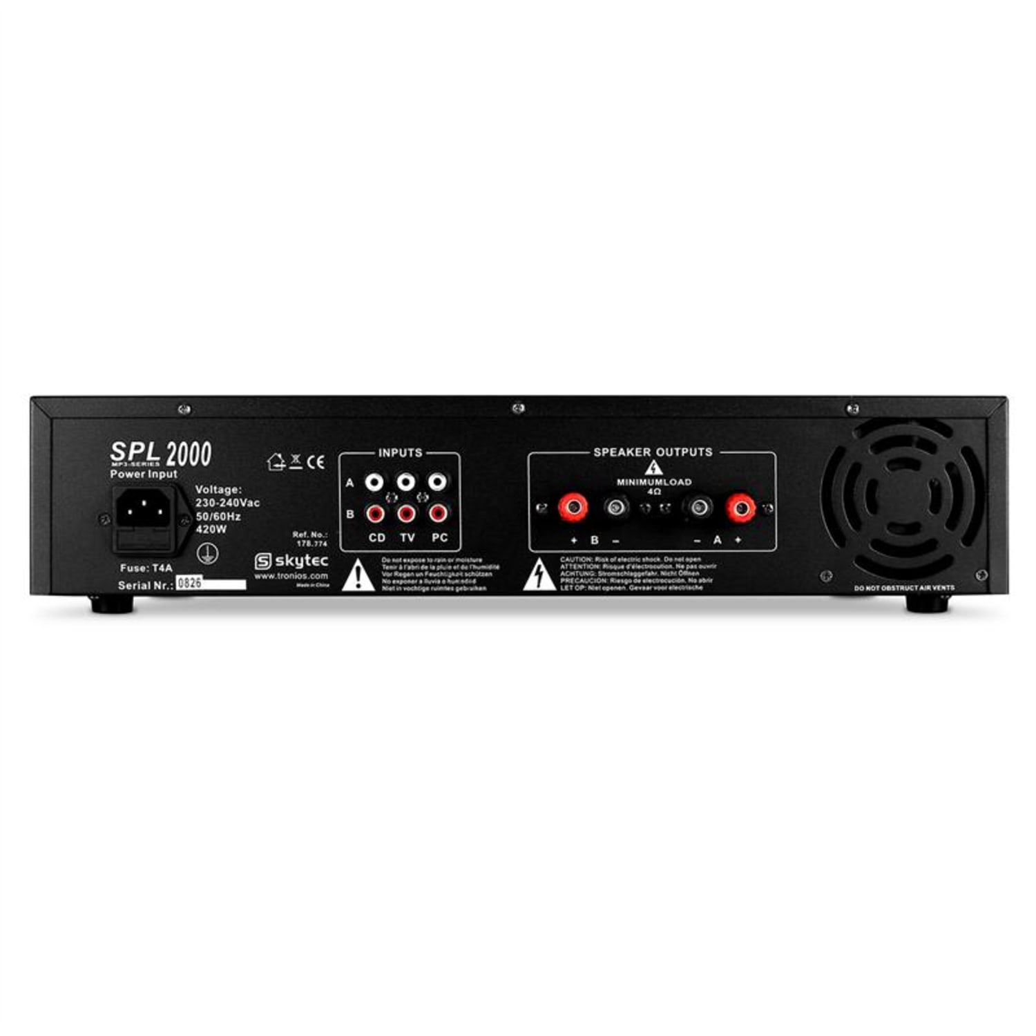 ampli sono stéréo hifi skytec spl-2000 5600W SD-USB-MP3 Lecteur MP3 | 2x 1000 W (4 ohms) / 2x 750 W (8 ohms) | Noir