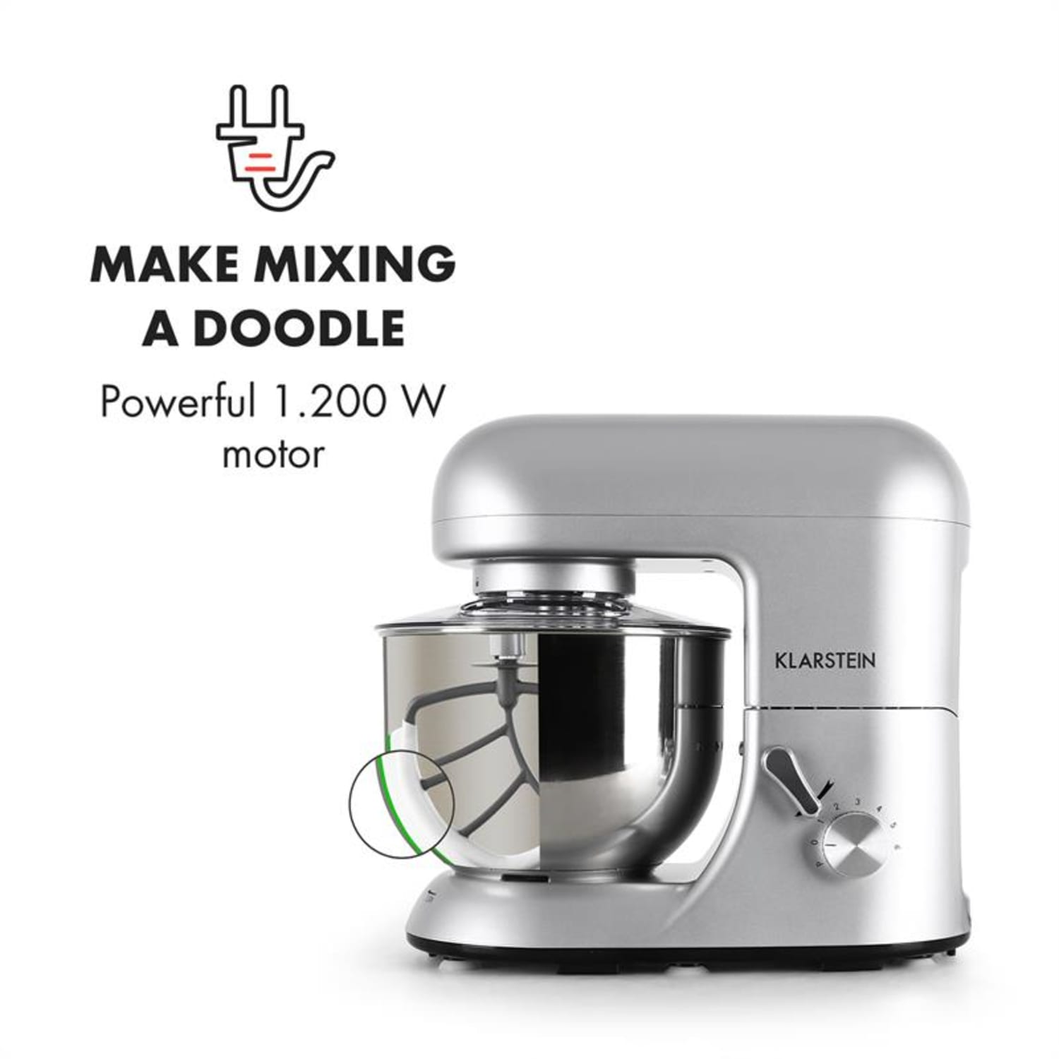 Bella Küchenmaschine 1800 W / 2,7 PS 5 Ltr Edelstahl BPA-frei Silber-Metallic