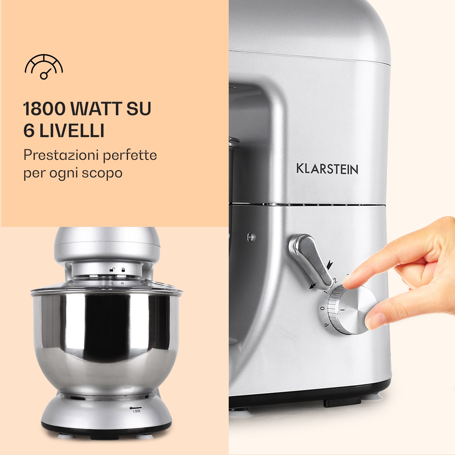Robot da cucina Bella 1800 W / 2,7 PS 5 litri in acciaio inossidabile senza BPA Argento metallizzato