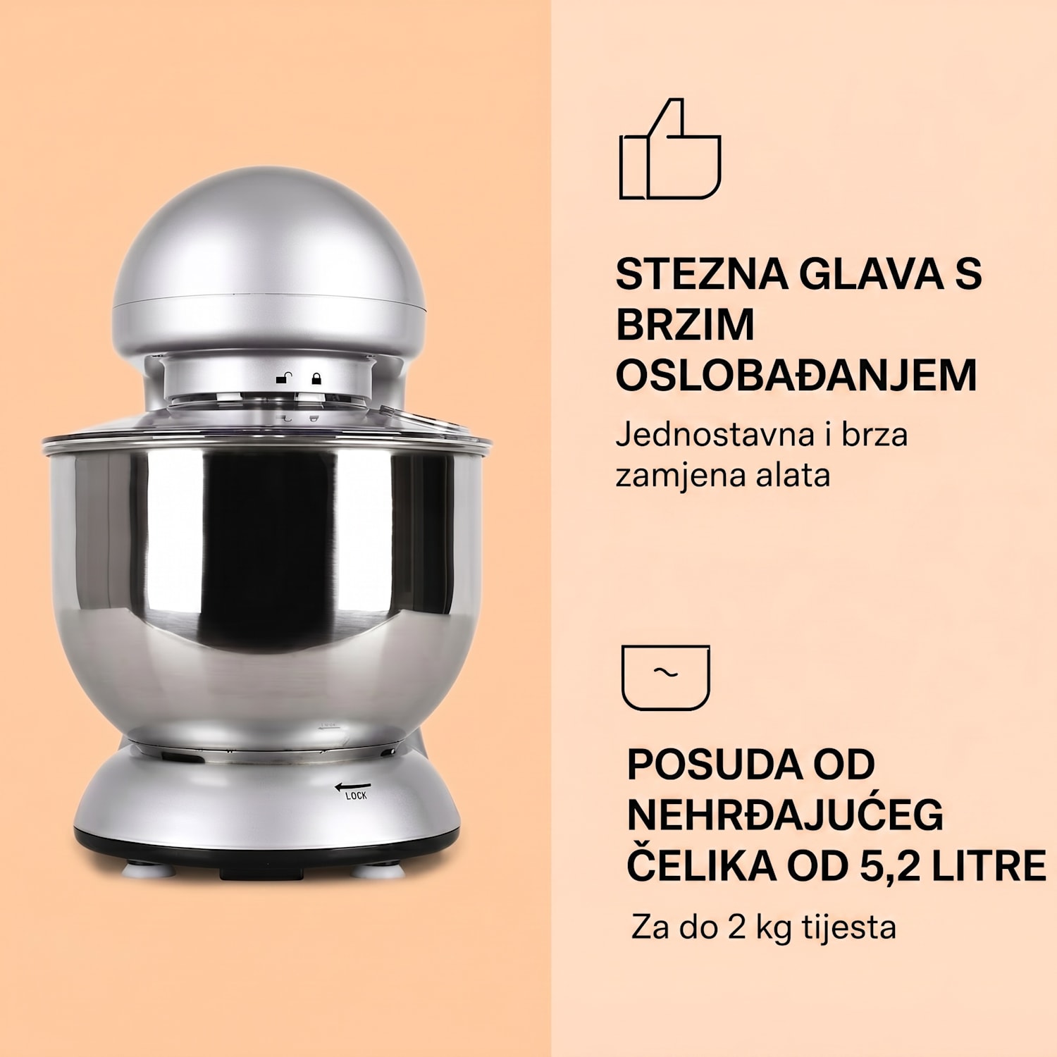 Bella, kuhinjski robot, 1800 W Srebrna metalik