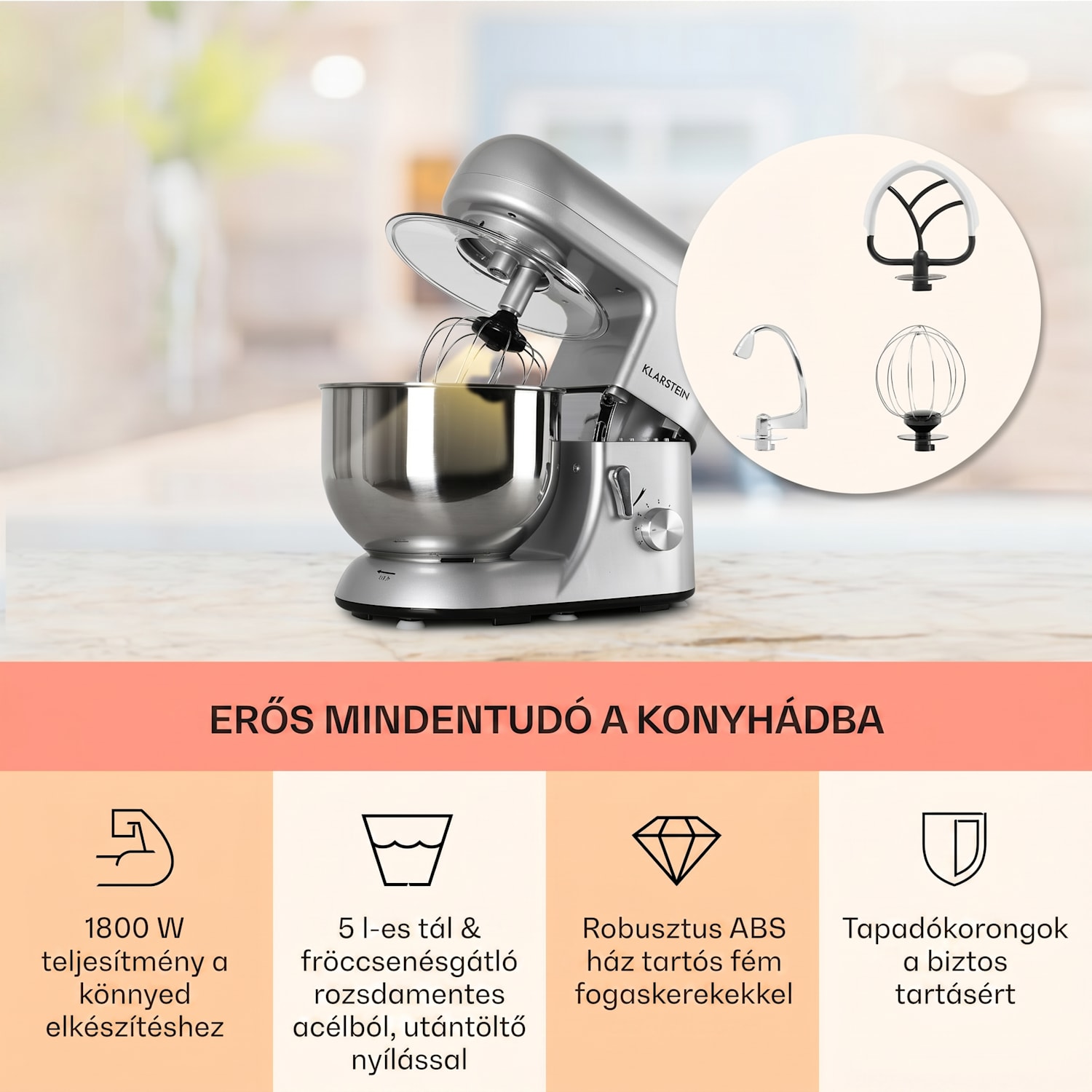Bella, konyhai robotgép, 1800 W, 2,7 PS, 5,2 L Ezüst metál