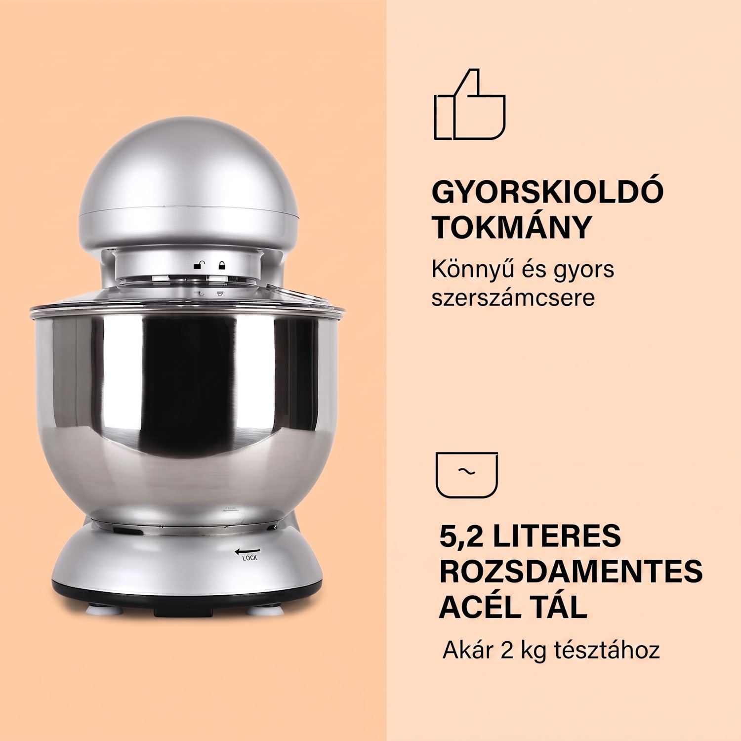 Bella, konyhai robotgép, 1800 W, 2,7 PS, 5,2 L Ezüst metál