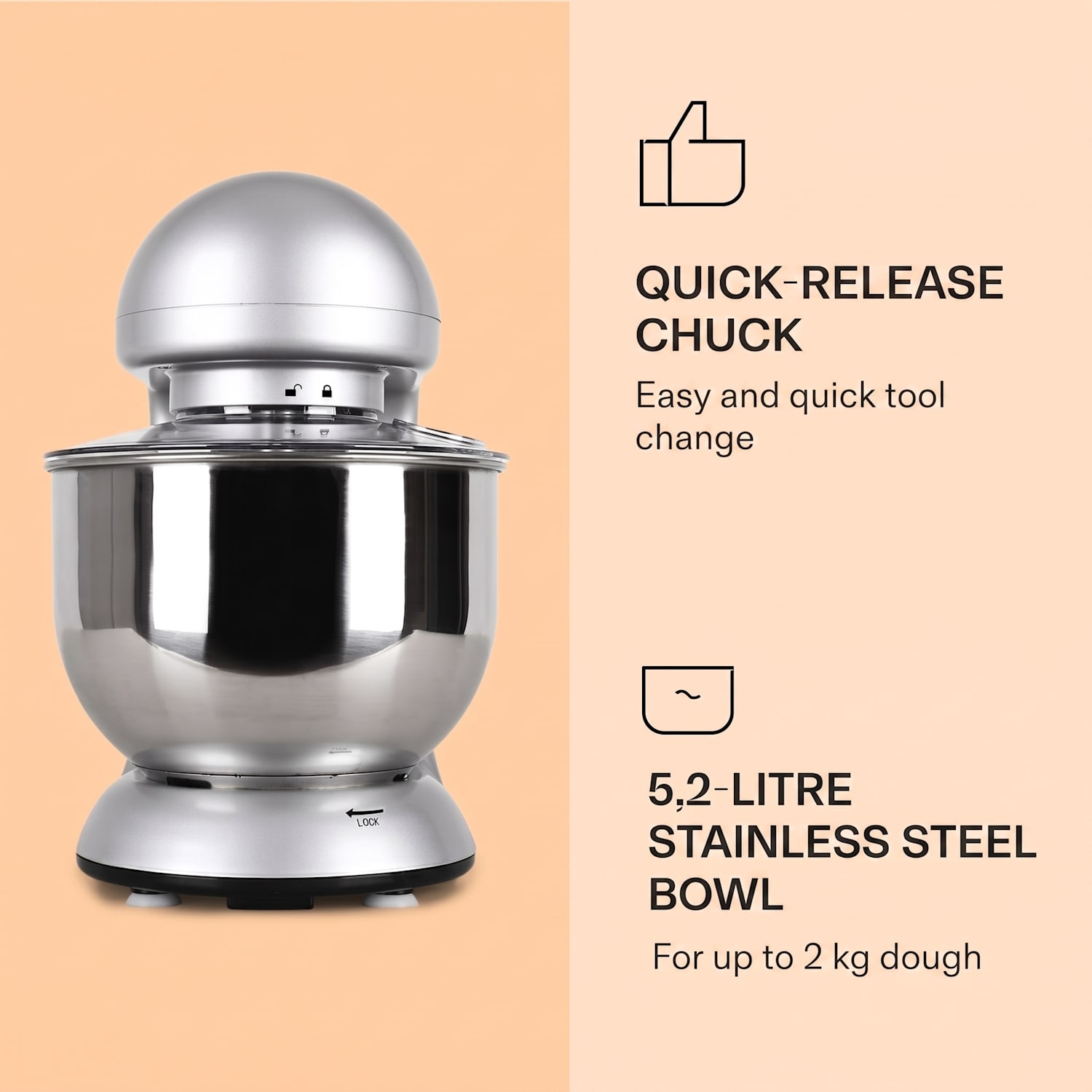 Bella Food Processor 1800 W / 2.7 PS 5 Litre Stainless Steel BPA-free Silver Metallic