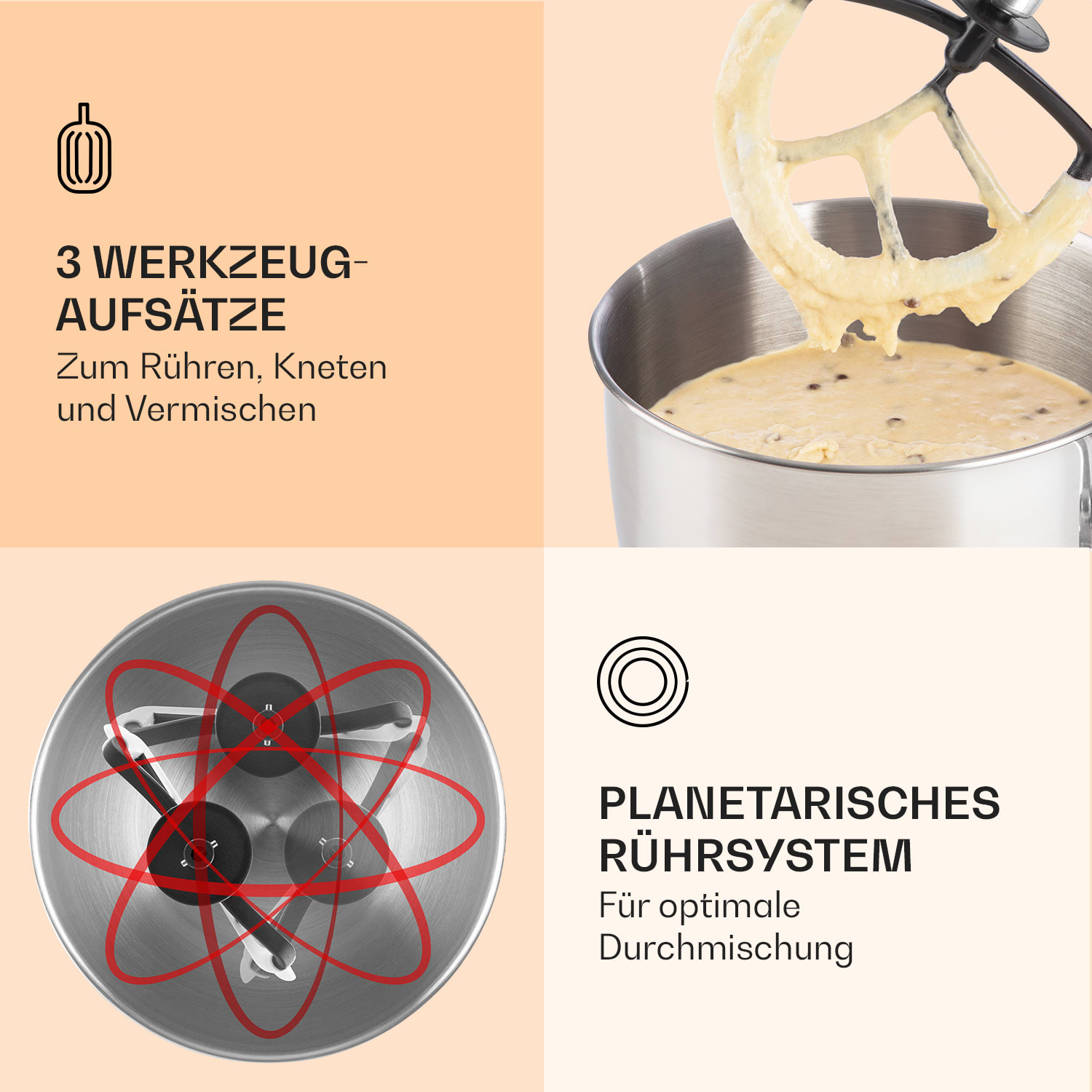 Bella Küchenmaschine 1800 W / 2,7 PS 5 Ltr Edelstahl BPA-frei Schwarz