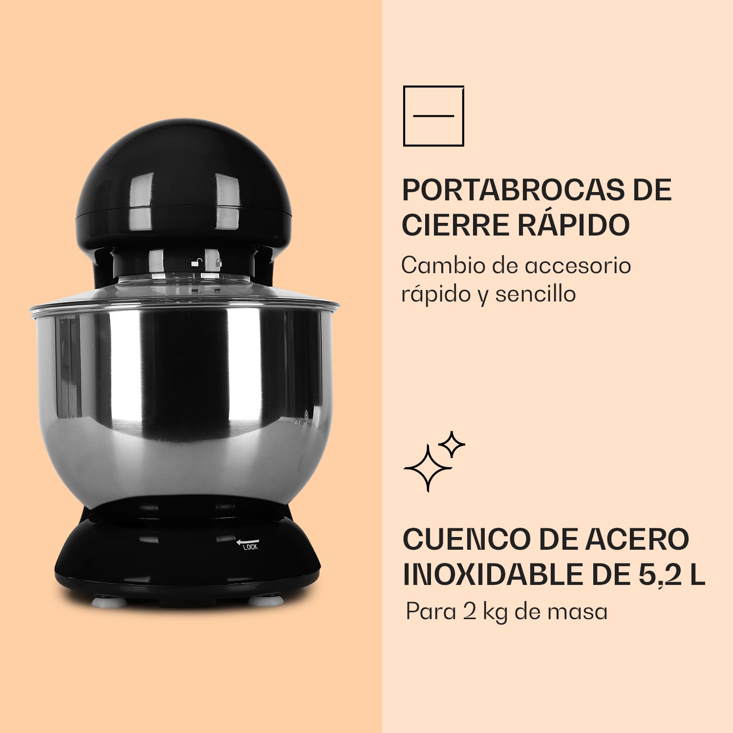 Bella Robot de cocina 1800 W/2,7 PS 5 L Acero inoxidable Sin BPA Negro
