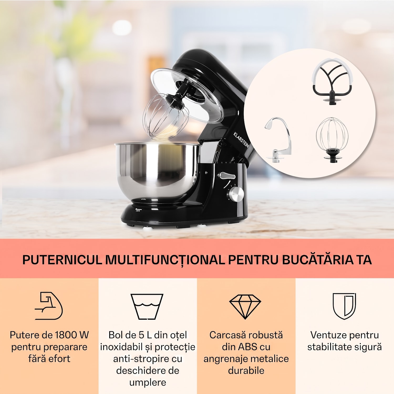 Bella, robot de bucătărie, 1800 W, 5,2l Negru