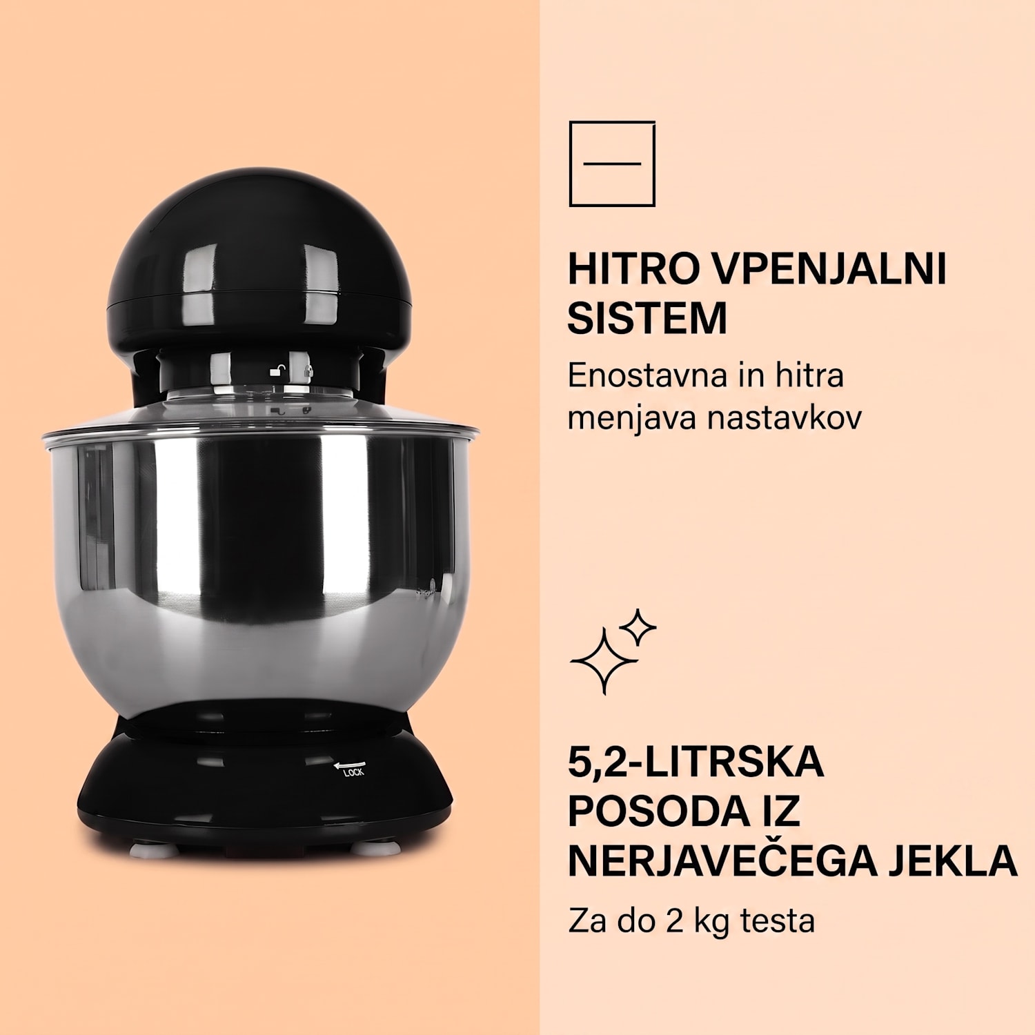 Bella, kuhinjski robot, 1800 W, 2,7 PS, 5,2 litrov Črna