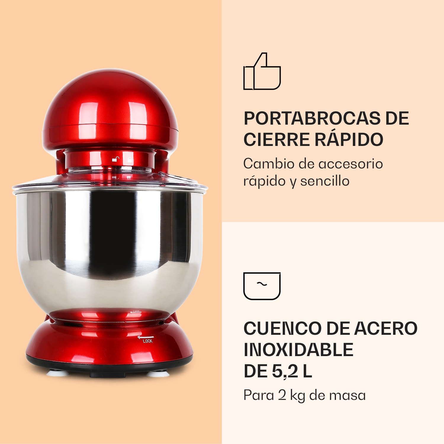 Bella Robot de cocina 1800 W/2,7 PS 5 L Acero inoxidable Sin BPA Rojo