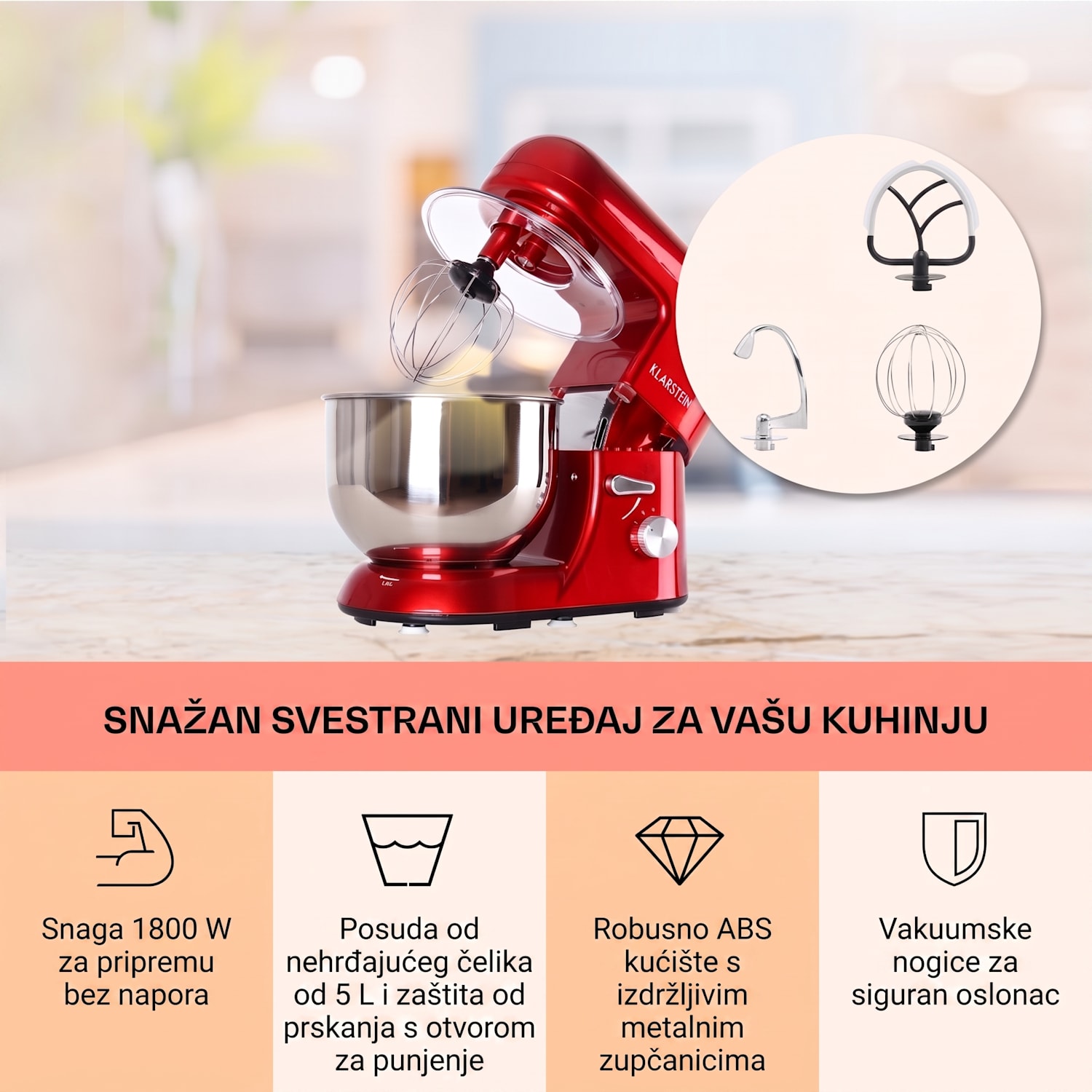 Bella, kuhinjski robot, 1800 W Crvena