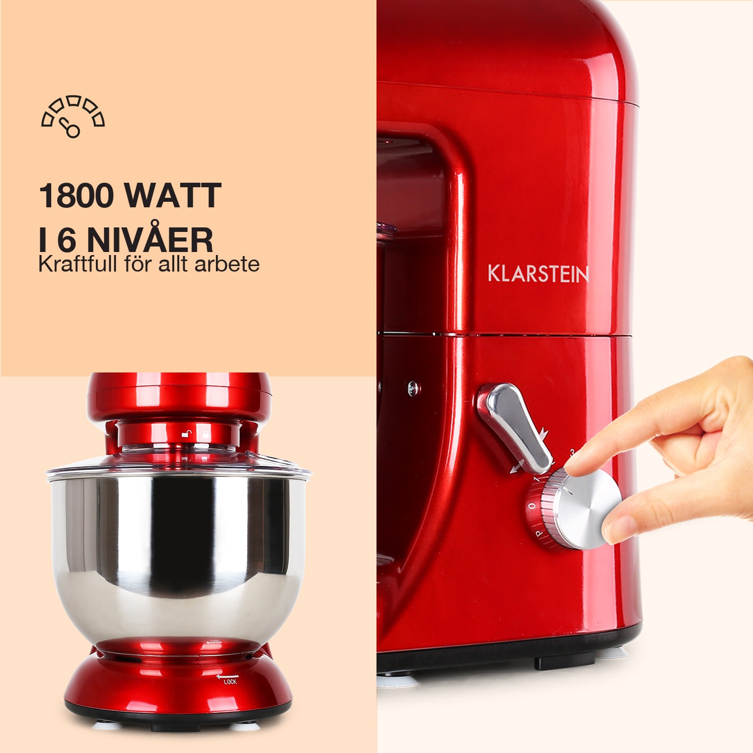 Bella köksmaskin 1 800 W / 2,7 hk 5 l rostfritt stål BPA-fri Röd