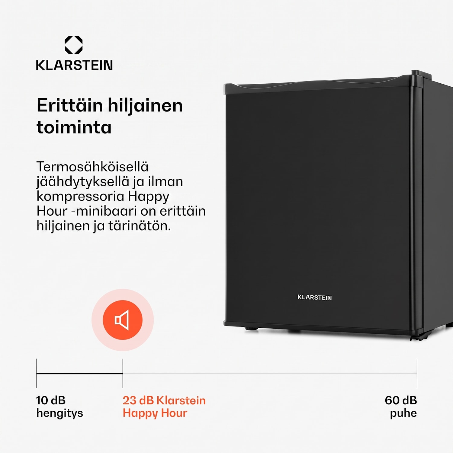 Happy Hour -minibaari 5–15 °C EEK G äänetön 23 dB LED-valo 23 L | Musta