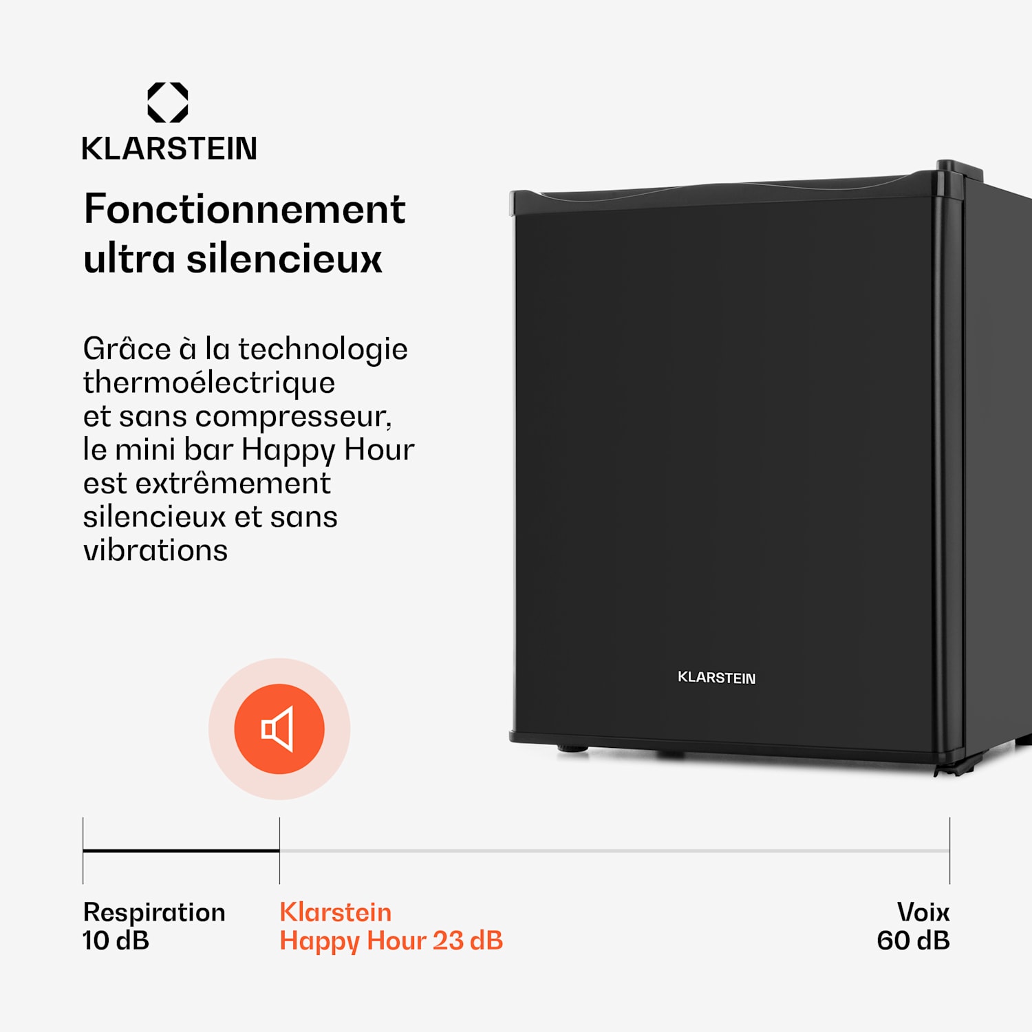 Happy Hour Mini bar 5-15°C CEE G silencieux 23 dB éclairage LED 23 L | Noir