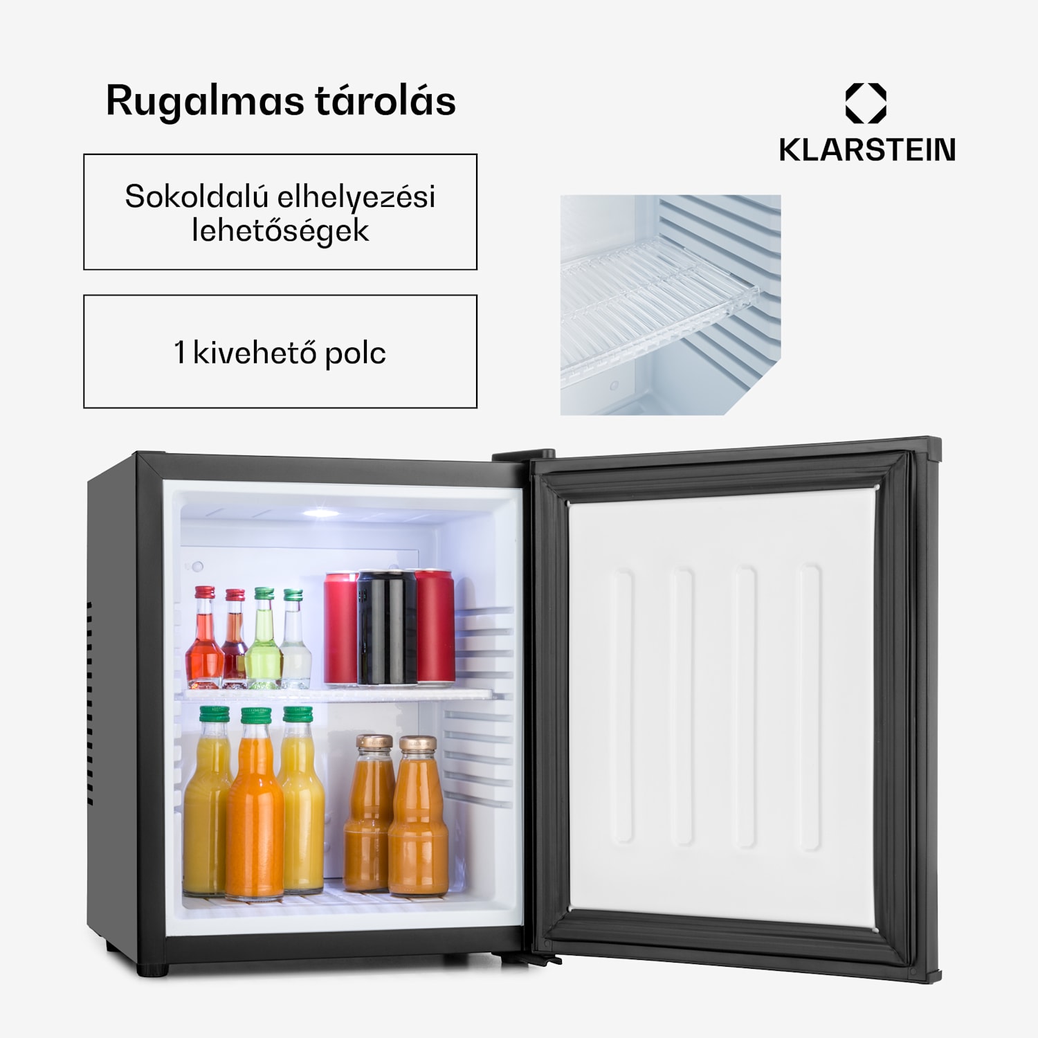 Happy Hour, minibár, 5-15°C, G energiahatékonysági osztály, csendes, 23dB, LED világítás 23 Ltr | Fekete