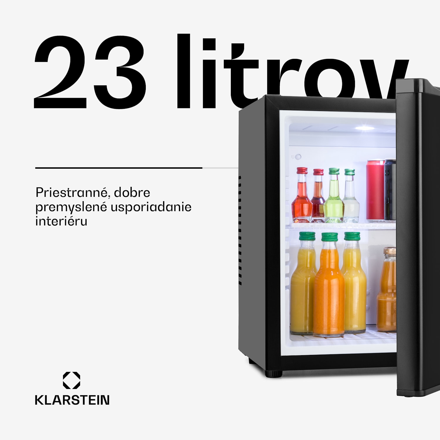 Happy Hour, minibar, 5-15°C, energet. trieda G, tichý, 23dB, LED svetlo 23 litrov | Čierna