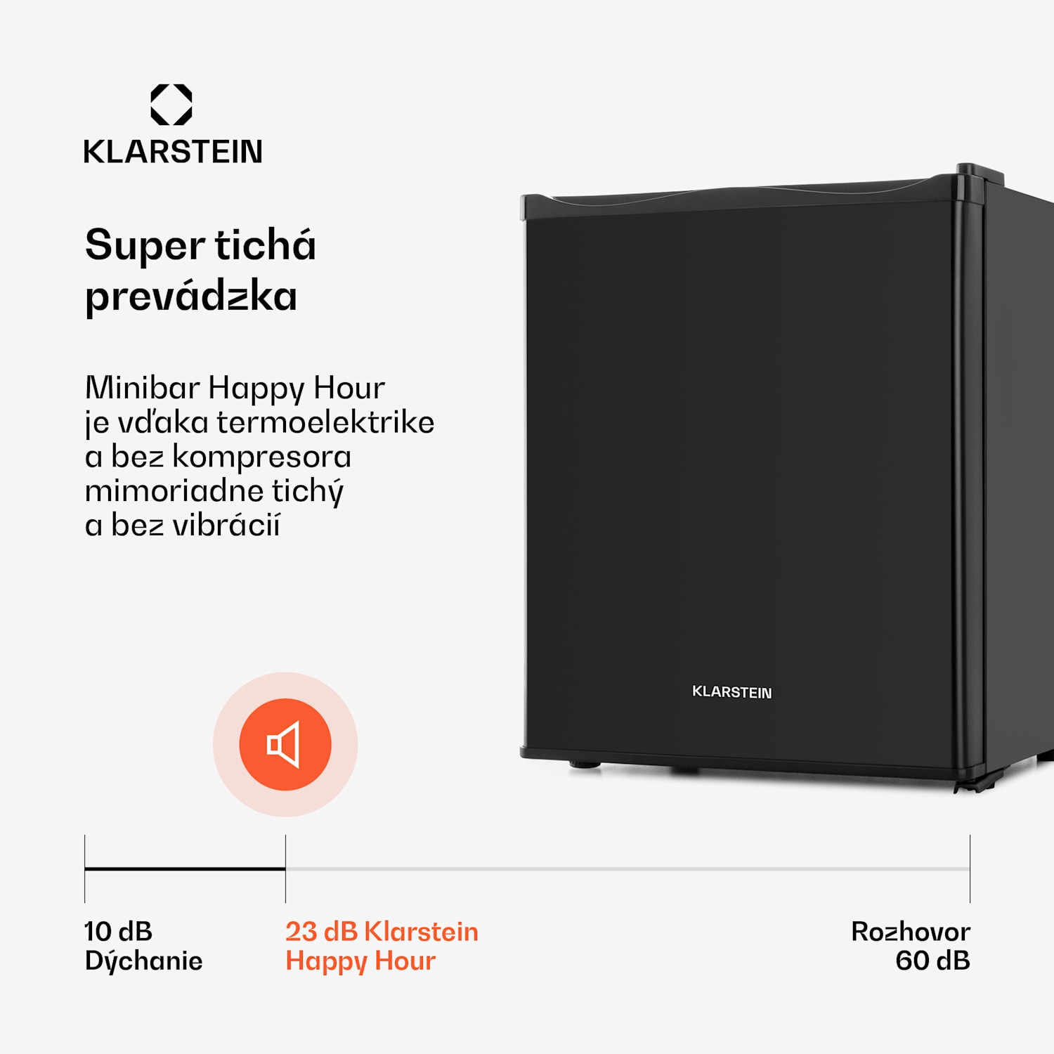 Happy Hour, minibar, 5-15°C, energet. trieda G, tichý, 23dB, LED svetlo 23 litrov | Čierna