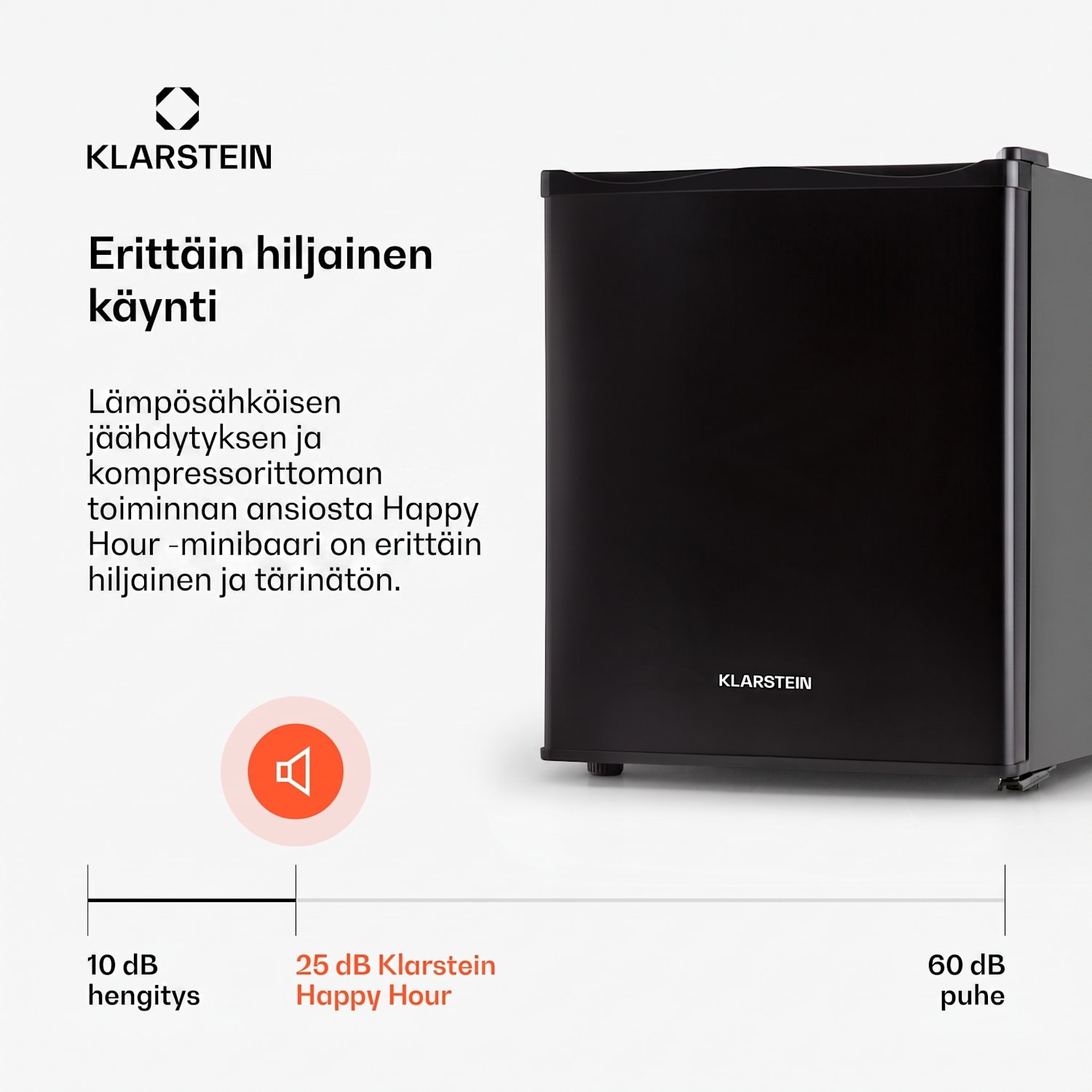 Happy Hour -minibaari 5–15 °C EEK G 25 dB LED-valo 30 L | F | Musta
