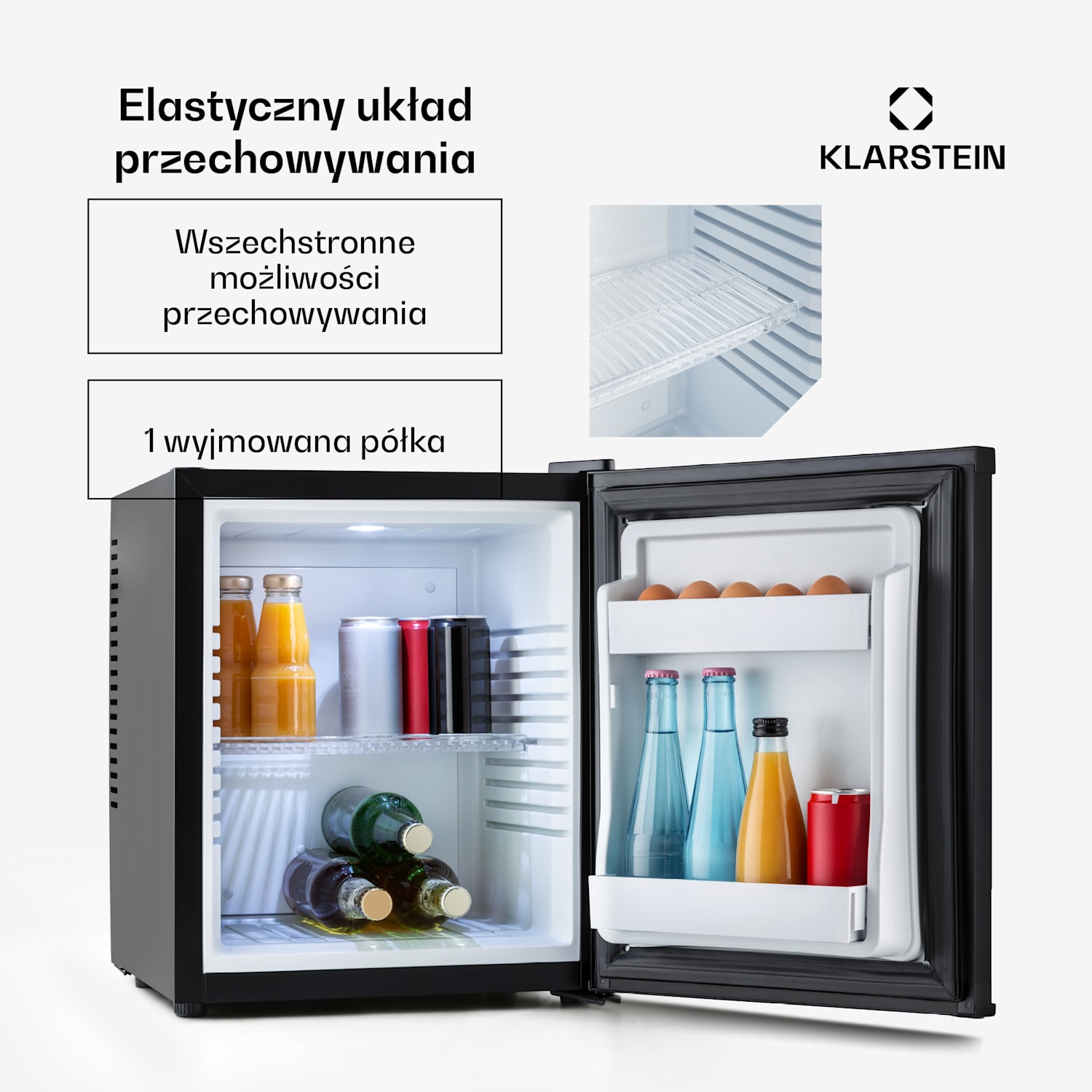 Happy Hour 30, mini lodówka, 30 l, 5-15°C, klasa energetyczna G, cicha 25 dB, oświetlenie LED 30 litrów | Czarny