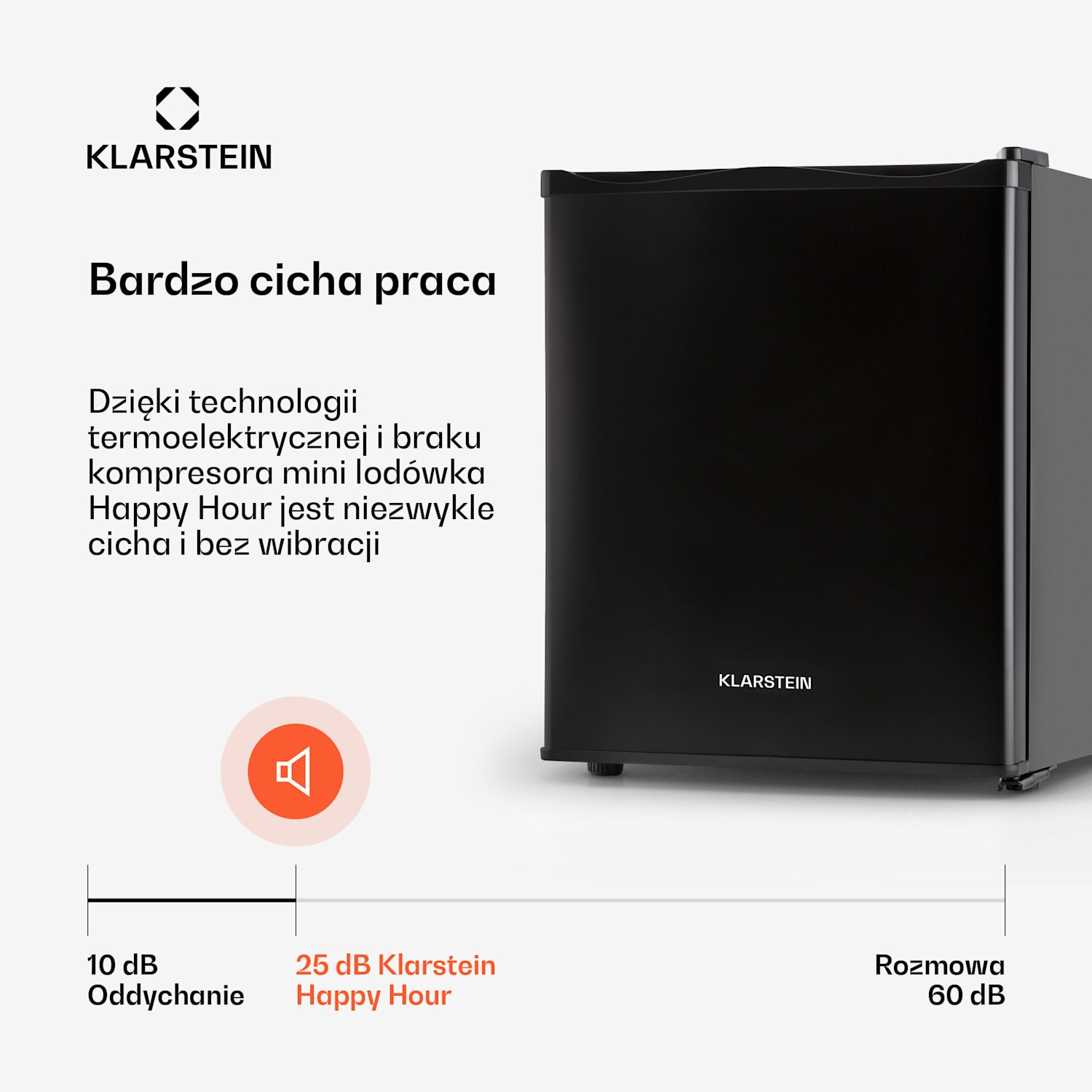 Happy Hour 30, mini lodówka, 30 l, 5-15°C, klasa energetyczna G, cicha 25 dB, oświetlenie LED 30 litrów | Czarny