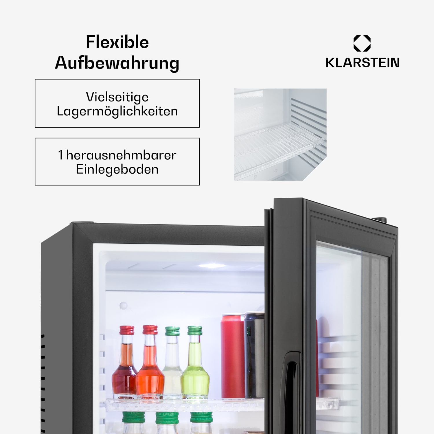 MKS-12 Minibar 24 Liter Klasse E schwarz Glas 0dB 24 Ltr | Schwarz / Weiß