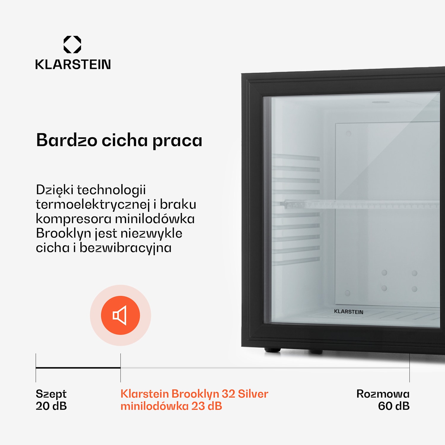 MKS-12, mini lodówka, 23 l, 23 db, czarna 24 Ltr | Czarny / Biały