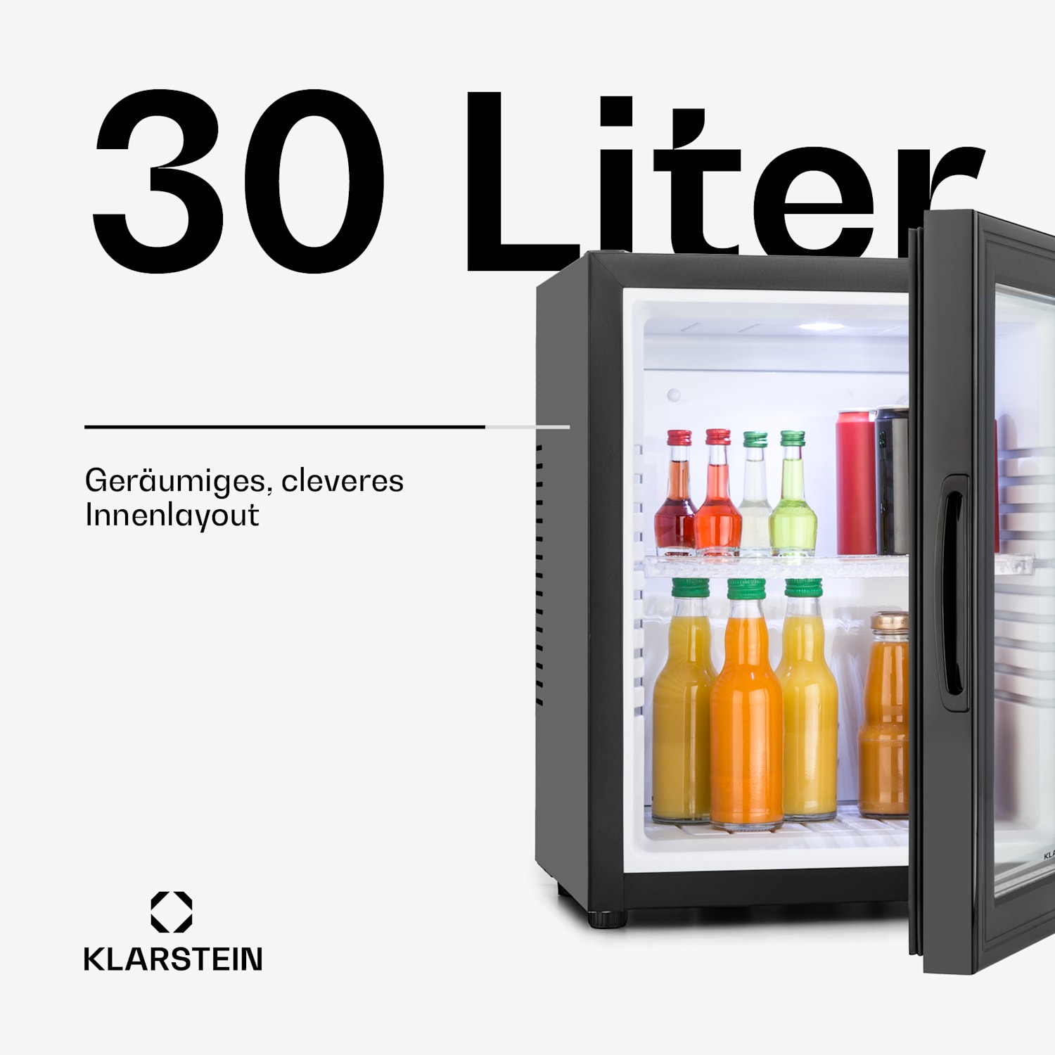 Brooklyn Minibar Mini-Kühlschrank 3 Temperaturen 30L 23 dB Glastür 30 Ltr | Schwarz | Weiß