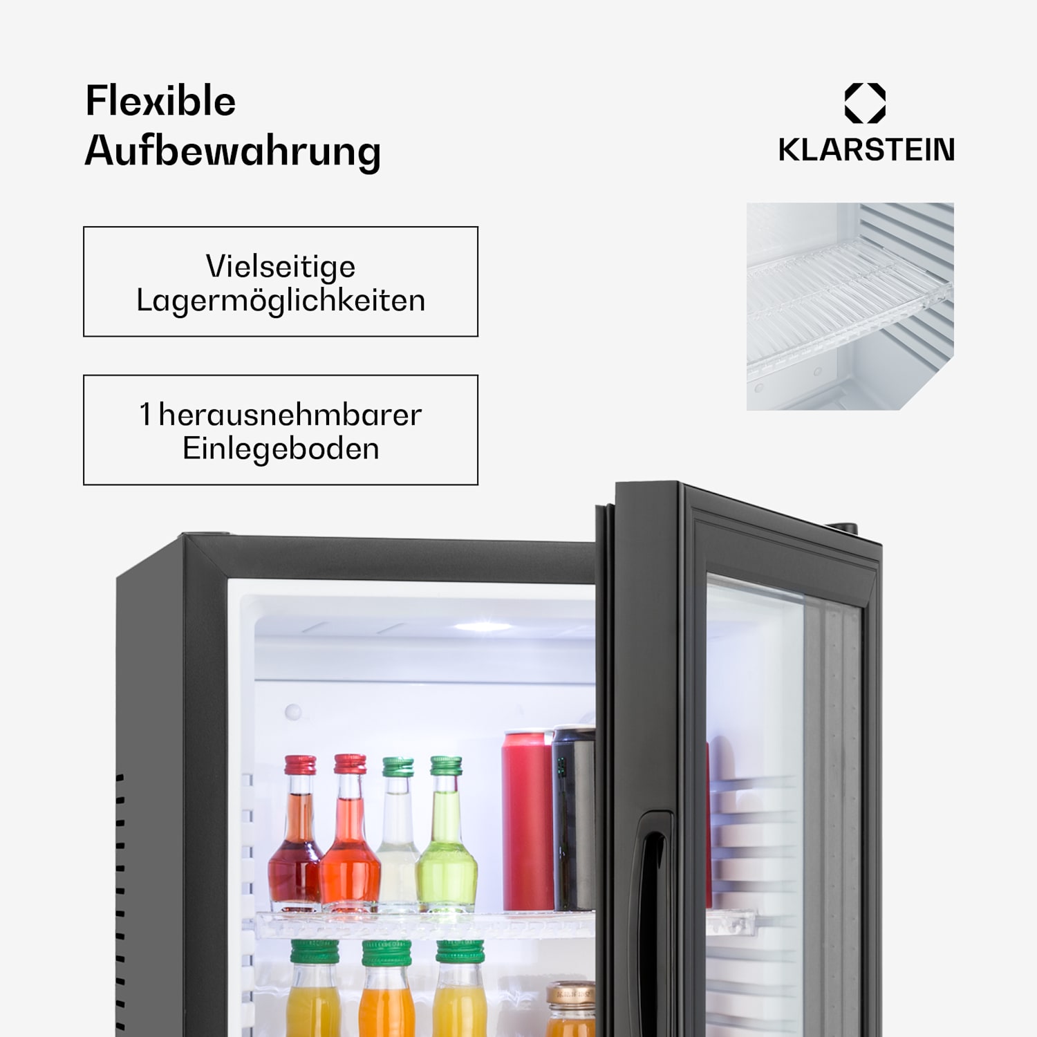 Brooklyn Minibar Mini-Kühlschrank 3 Temperaturen 30L 23 dB Glastür 30 Ltr | Schwarz | Weiß