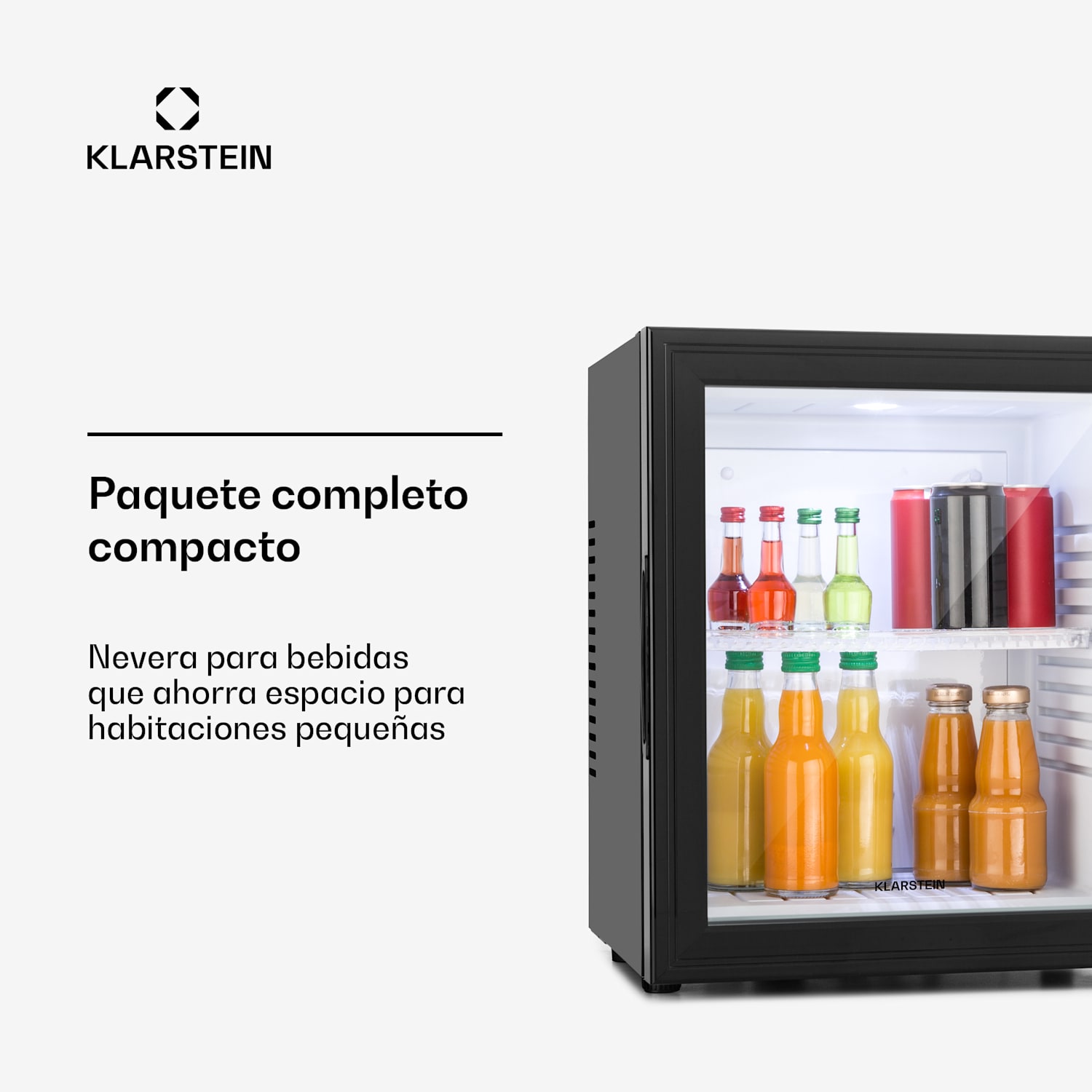 Brooklyn Minibar Minifrigorífico 3 niveles de temperatura Volumen: 30L 23 dB Puerta de cristal negra 30 L | Negro | Blanco