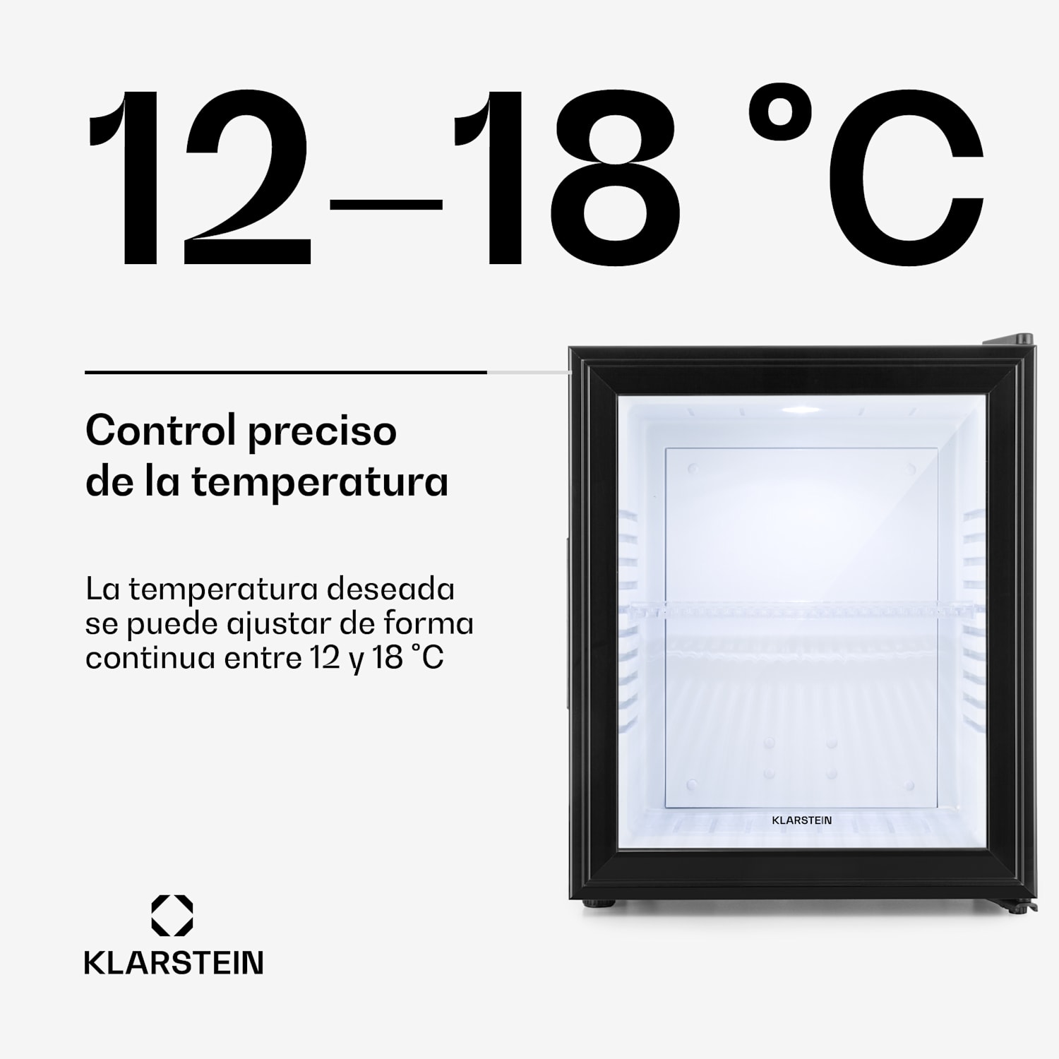 Brooklyn Minibar Minifrigorífico 3 niveles de temperatura Volumen: 30L 23 dB Puerta de cristal negra 30 L | Negro | Blanco