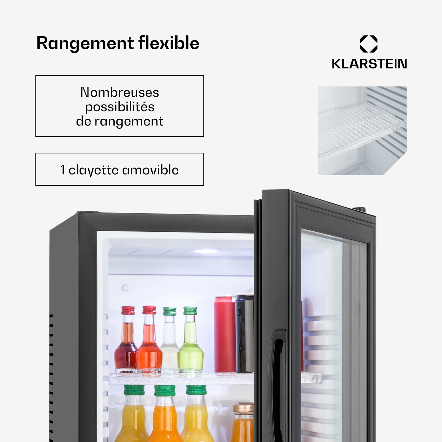 Brooklyn Minibar mini-réfrigérateur 3 niveaux de température Volume : 30 L 23 dB Porte vitrée noire 30 L | Noir | Blanc