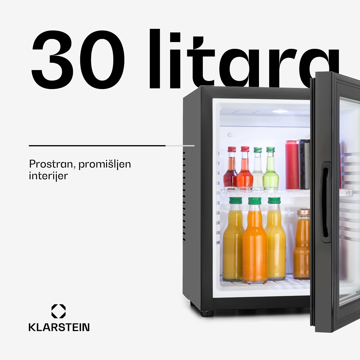 Brooklyn minibar, 30 litara, klasa F, crni, staklo 30 L | Crna | Bijela