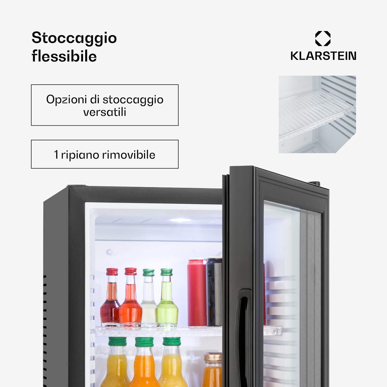 Brooklyn Minibar Mini frigo 3 livelli di temperatura Volume: 30L 23 dB Porta di vetro nera 30 Ltr | Nero | Bianco