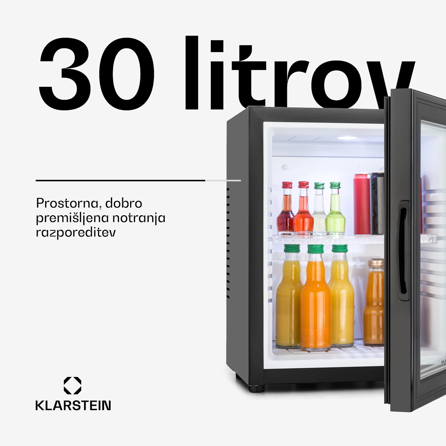 Minibar Brooklyn, 30 litrov, razred F, črn, steklen 30 litrov | Črna | Bela