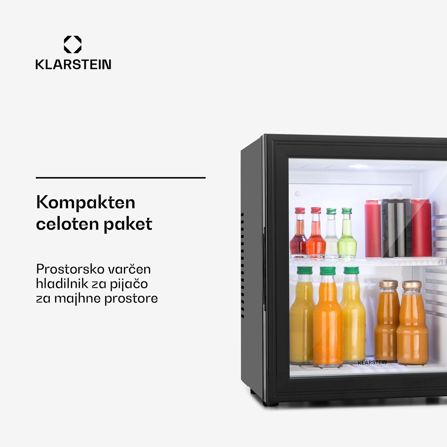 Minibar Brooklyn, 30 litrov, razred F, črn, steklen 30 litrov | Črna | Bela