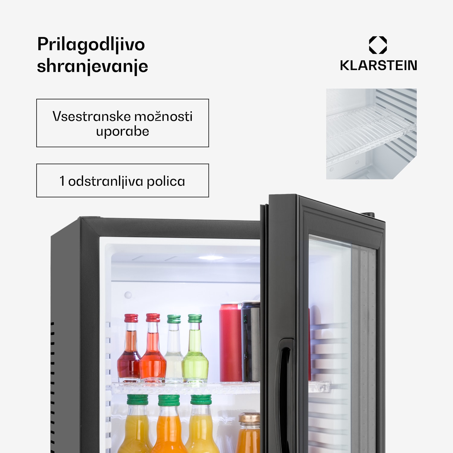 Minibar Brooklyn, 30 litrov, razred F, črn, steklen 30 litrov | Črna | Bela