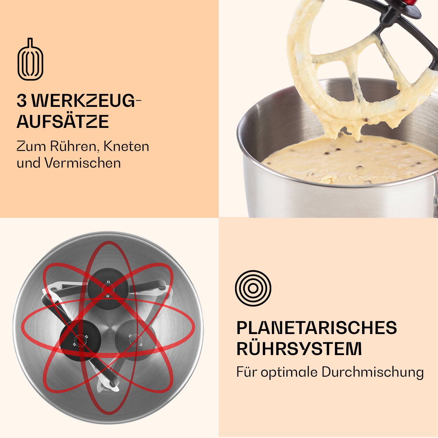 Lucia Küchenmaschine 3-in-1 1800 W / 2,7 PS 5 Ltr Edelstahl BPA-frei Rot