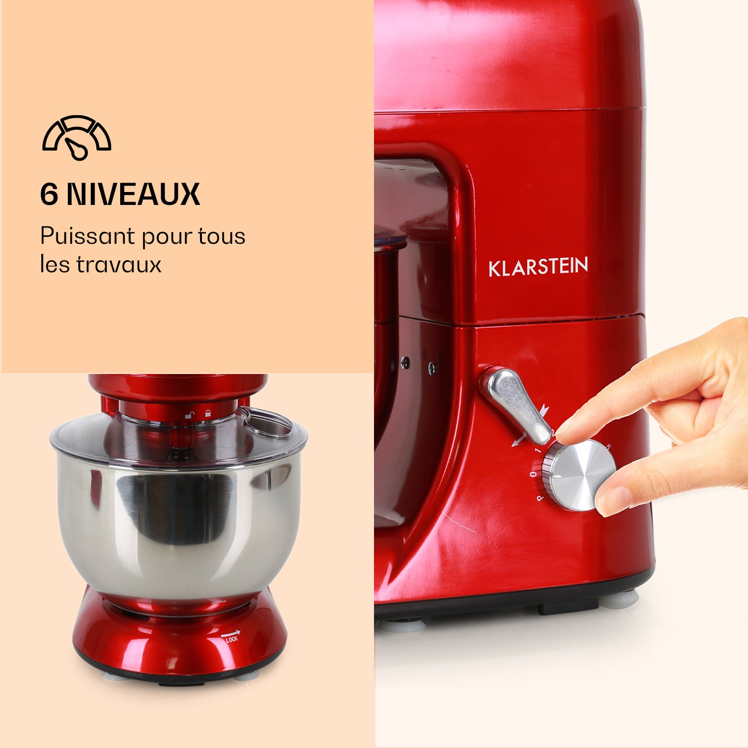 Lucia Robot ménager 3-en-1 1800 W / 2,7 ch 5 l Acier inoxydable sans BPA Rouge
