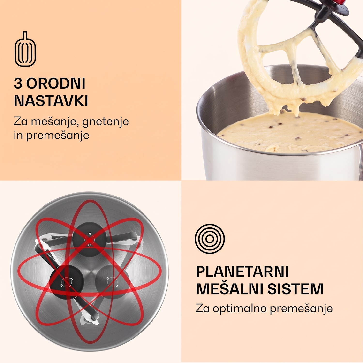 Lucia kuhinjski robot 3-v-1, 1800 W / 2.7 PS 5 litrov nerjaveče jeklo, brez BPA Rdeča