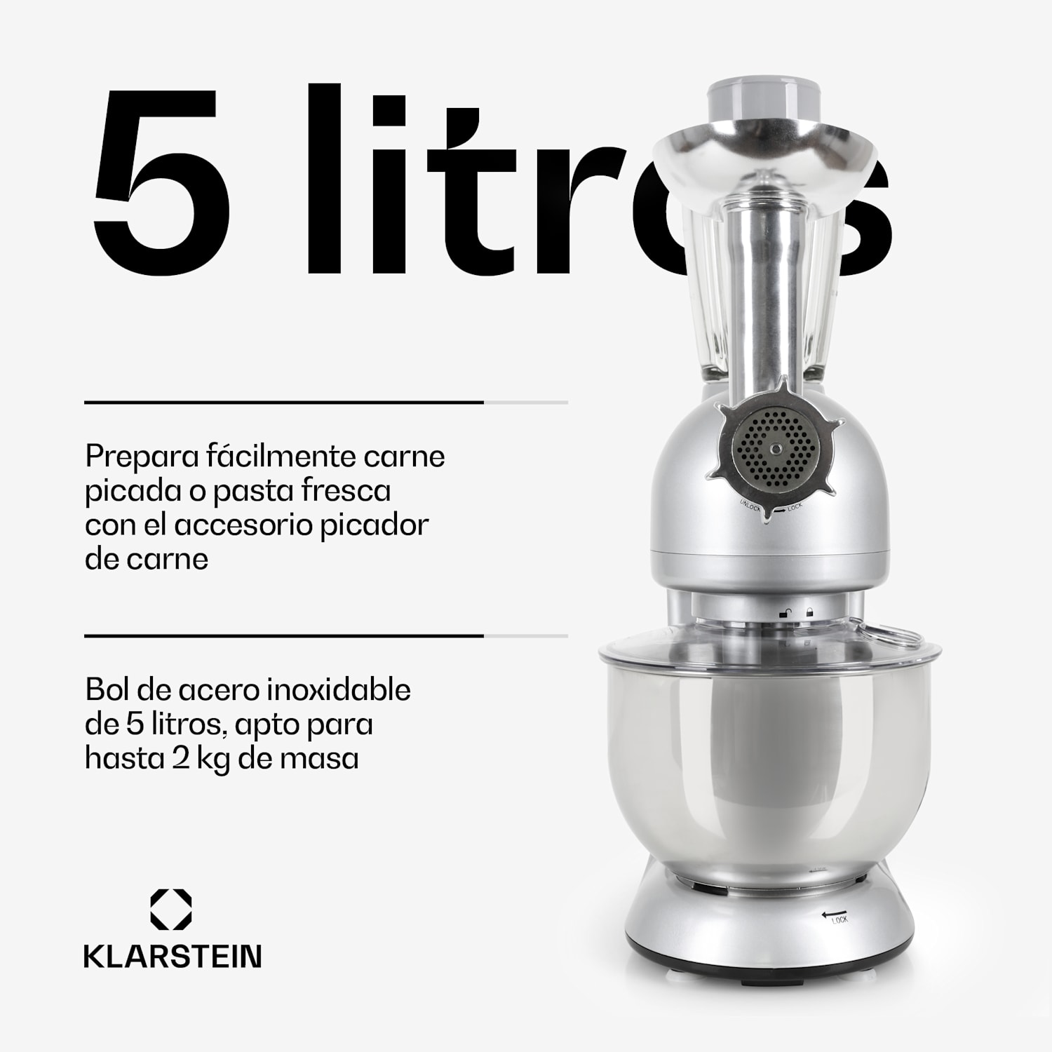 Lucia robot de cocina 3 en 1 1800 W/2,7 PS 5 L acero inoxidable sin BPA 