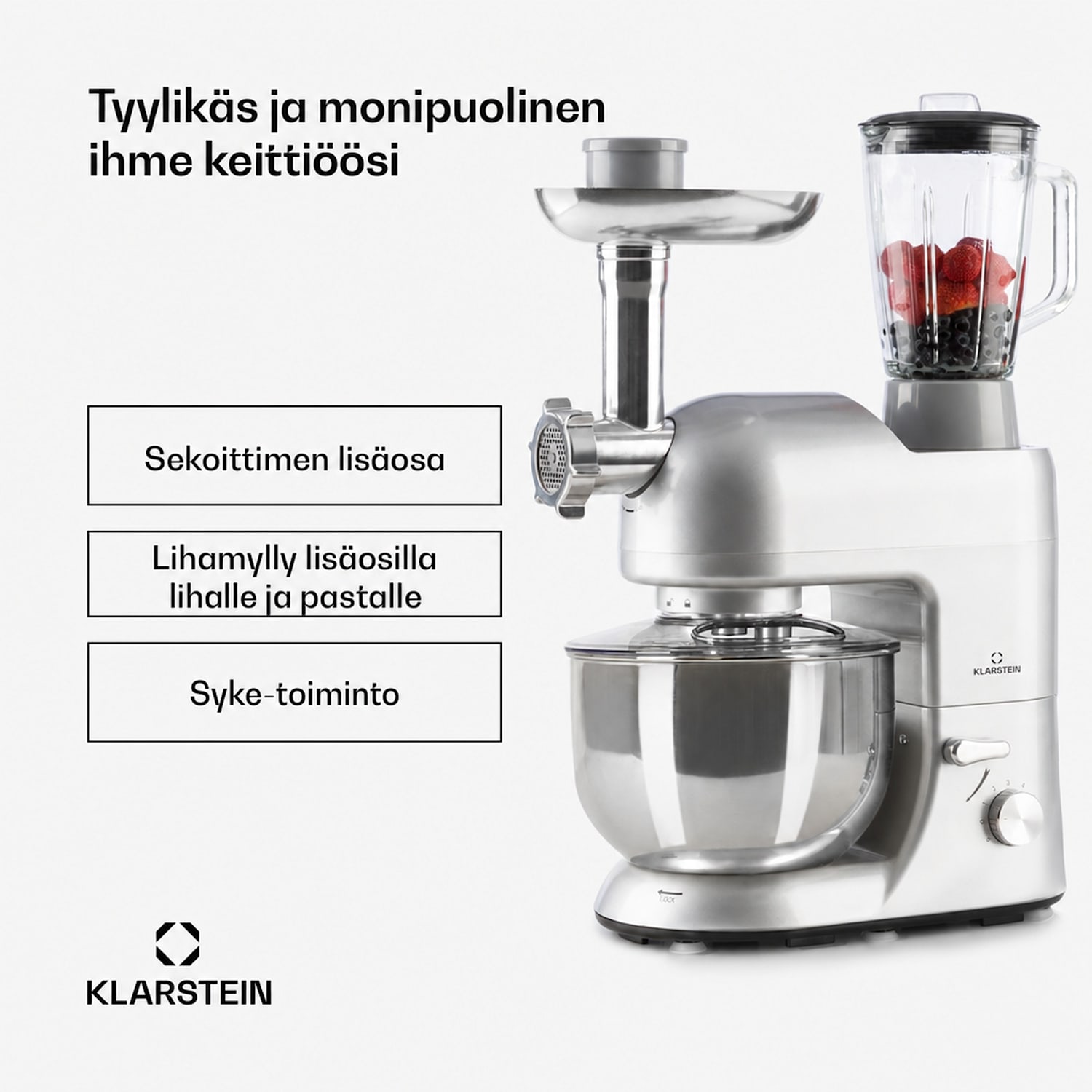 Lucia-yleiskone 3-in-1 1800 W / 2,7 hv 5 litraa ruostumatonta terästä BPA-vapaa Hopea Metallinen