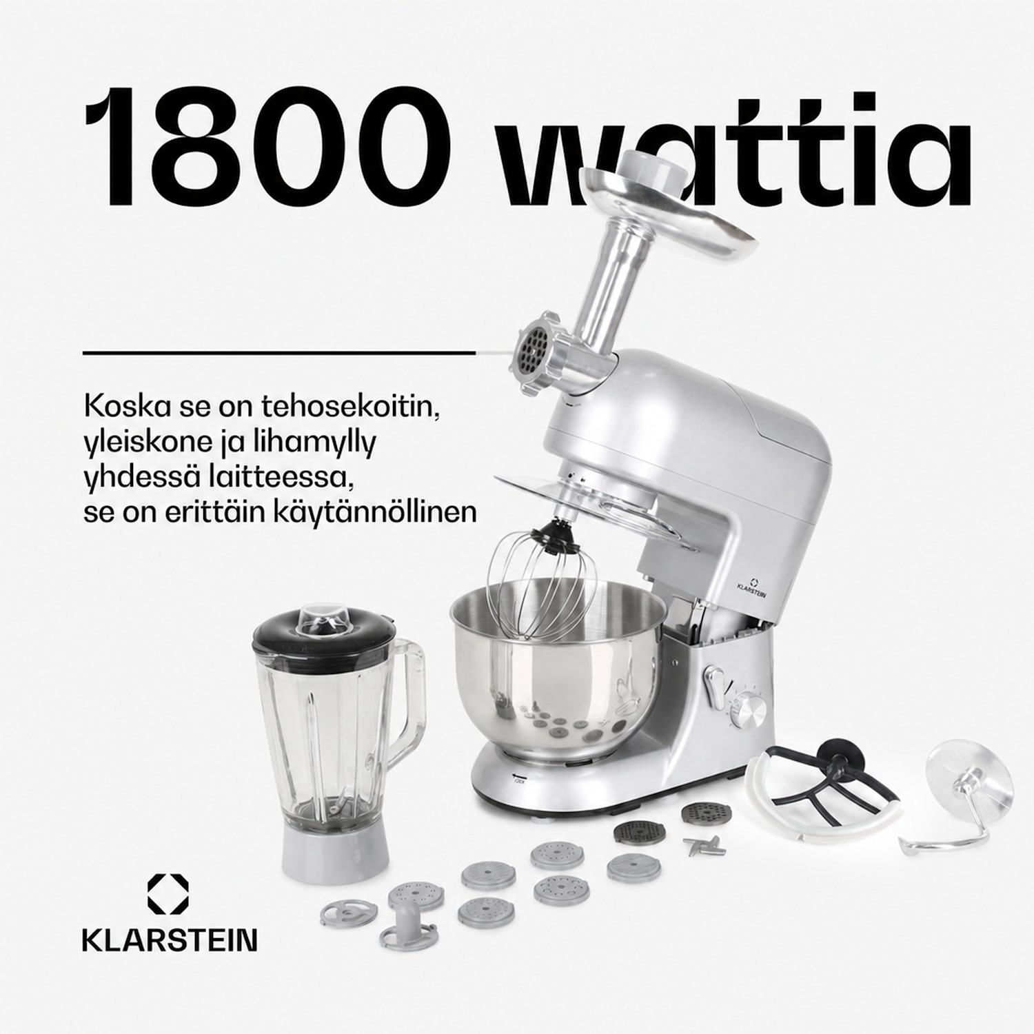 Lucia-yleiskone 3-in-1 1800 W / 2,7 hv 5 litraa ruostumatonta terästä BPA-vapaa Hopea Metallinen
