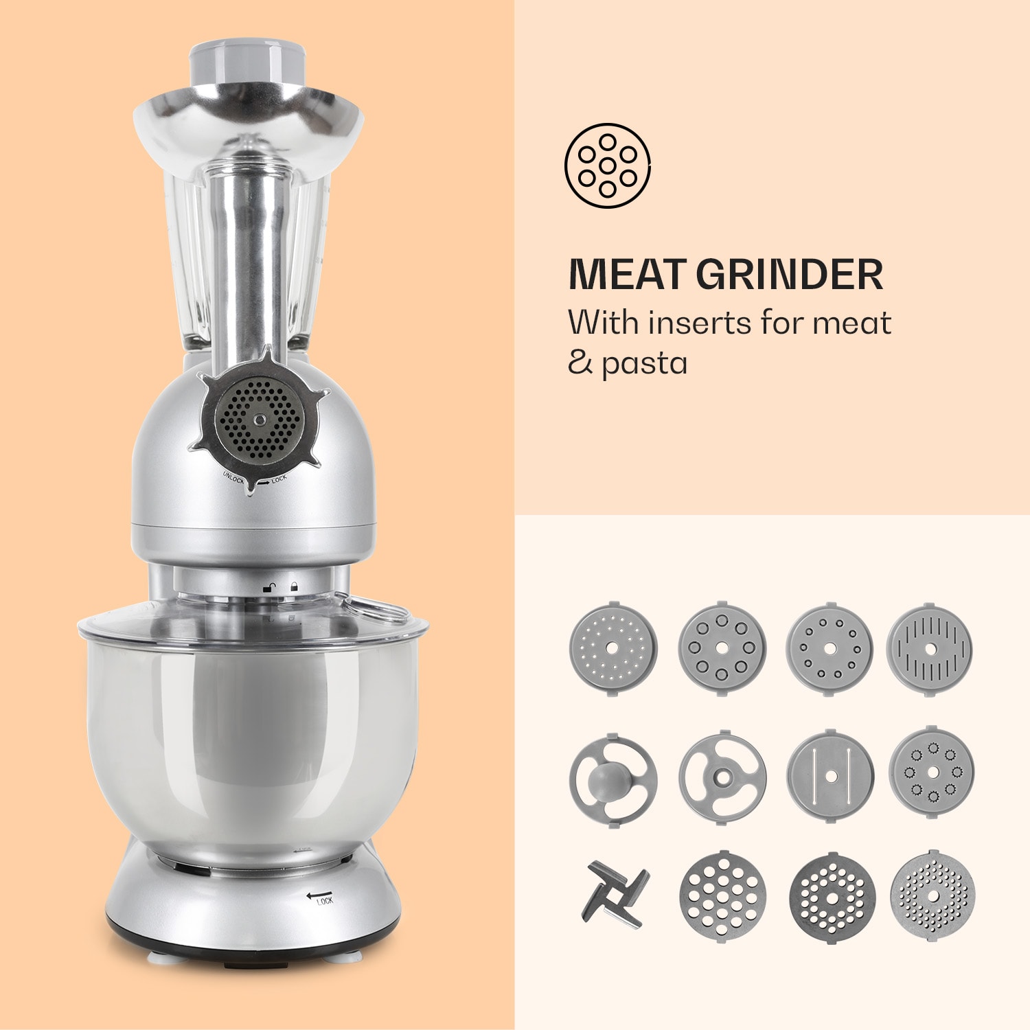 Lucia robot de cocina 3 en 1 1800 W/2,7 PS 5 L acero inoxidable sin BPA Plata Metálica